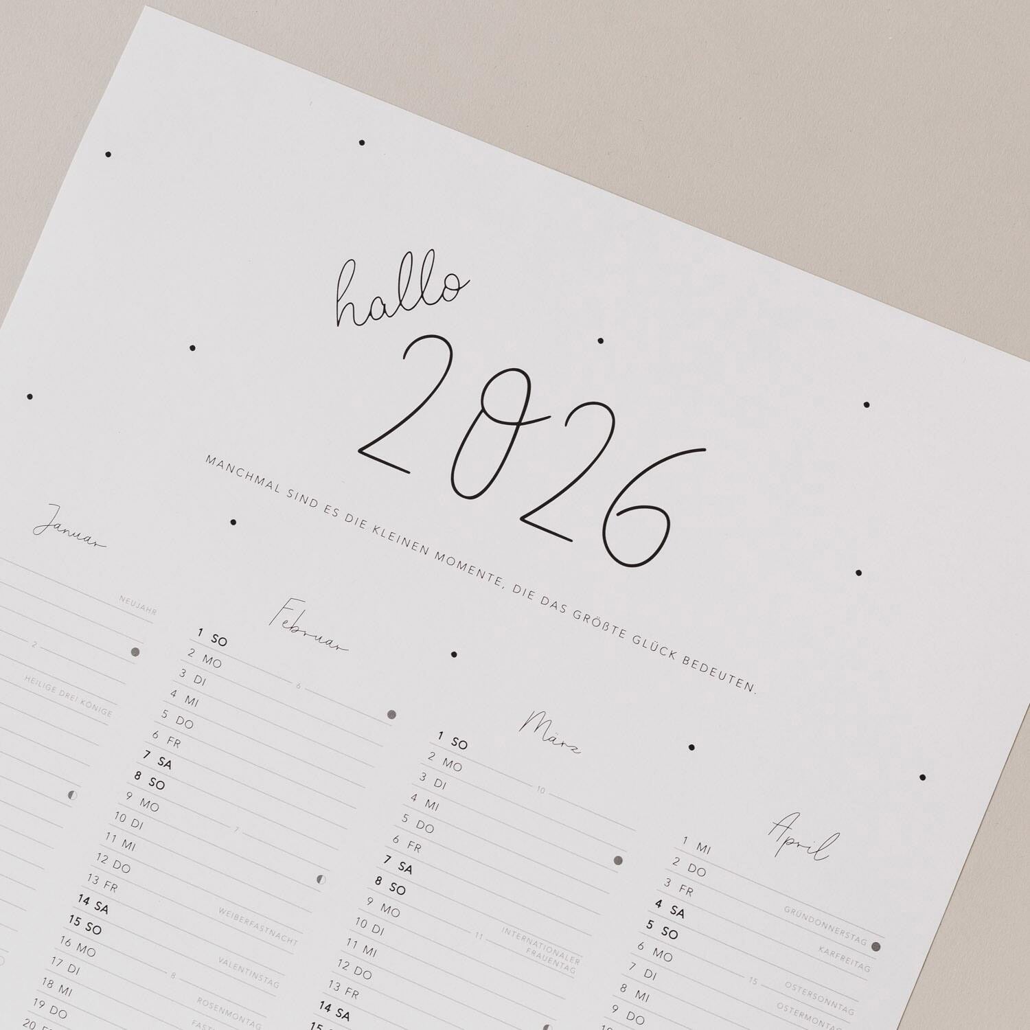 Wandkalender 2026 - 29,7x84 cm (Weiß) Eulenschnitt