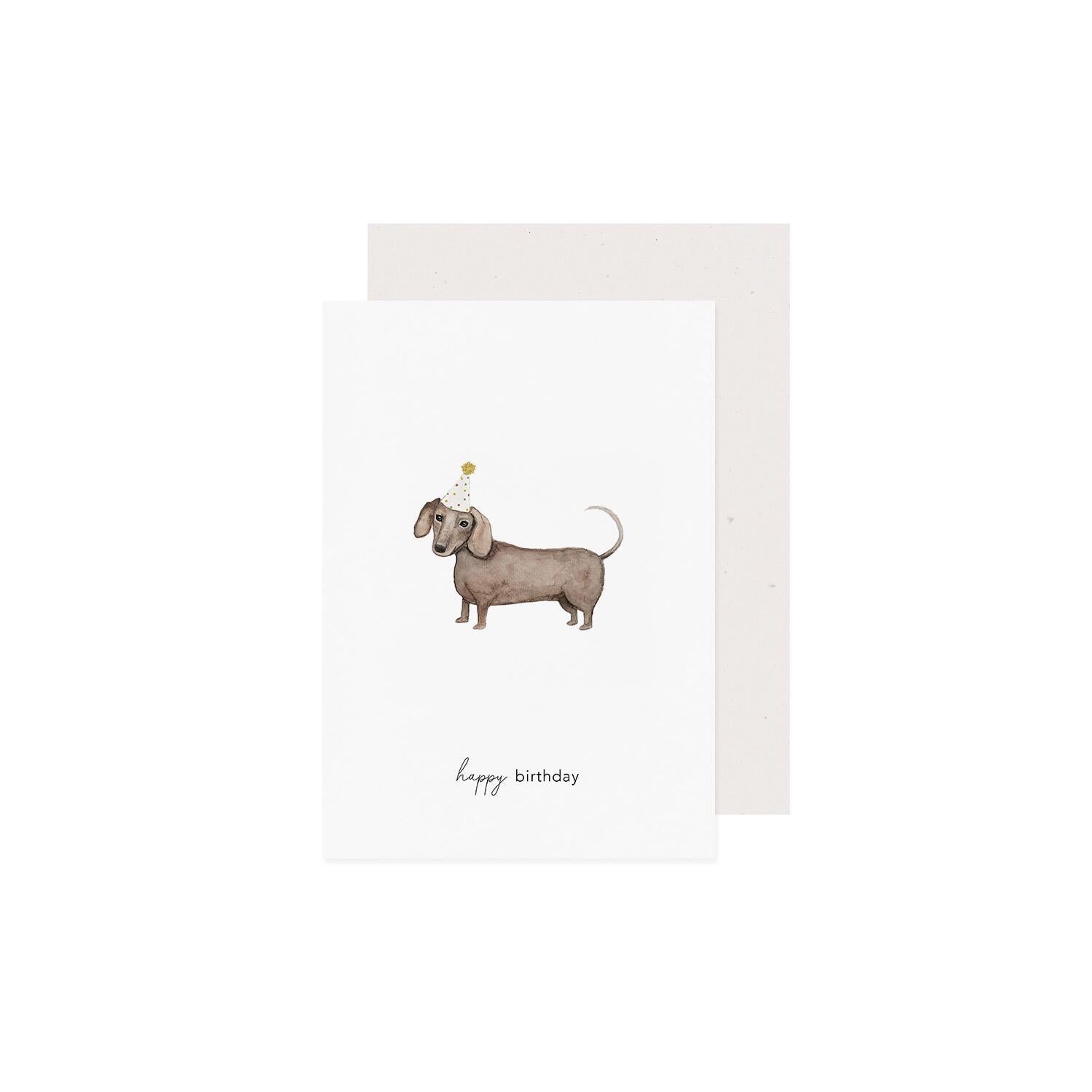 Klappkarte "Geburtstagsdackel" - 10,5x14,8 cm (Weiß/Braun)