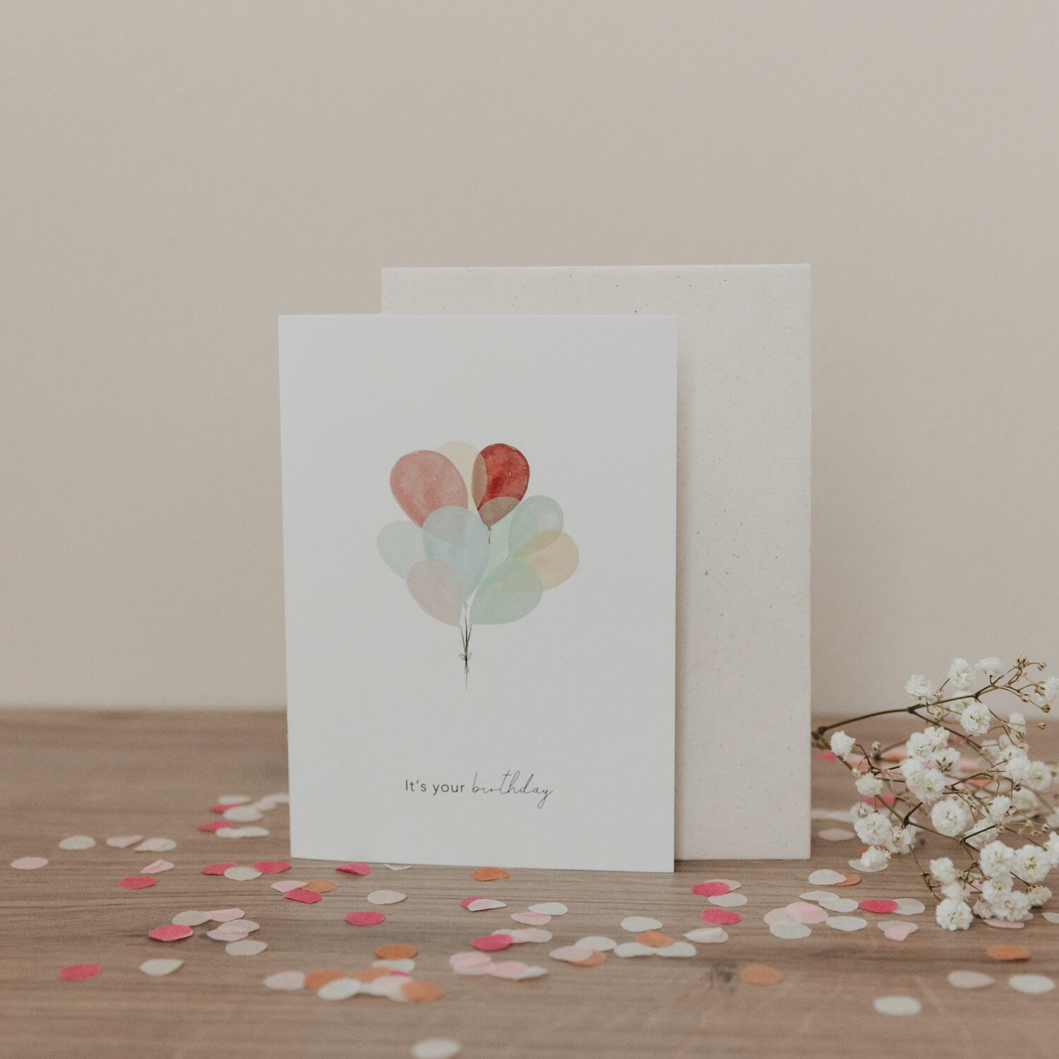 Klappkarte "Luftballons" - 10,5x14,8 cm (Weiß/Bunt)