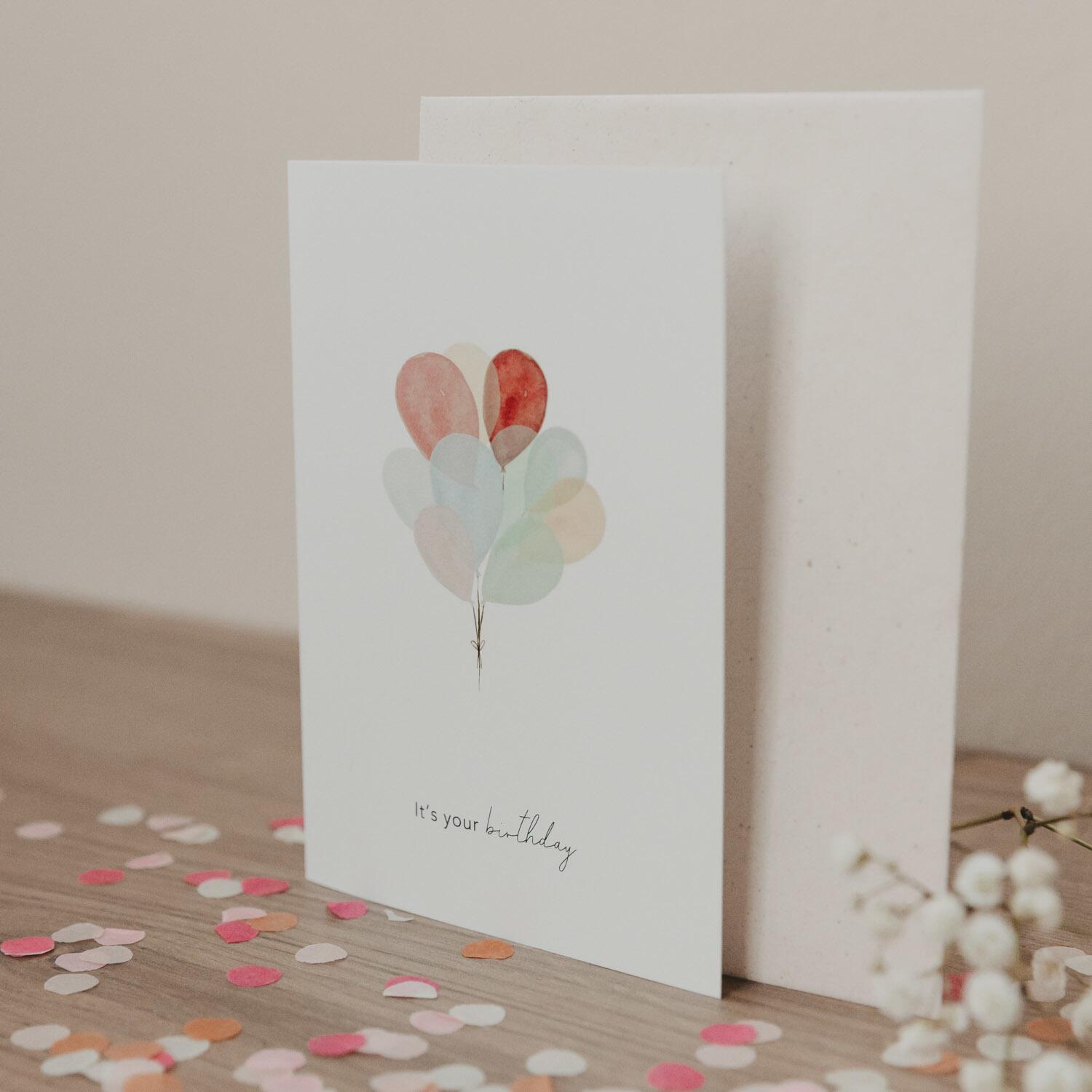 Klappkarte "Luftballons" - 10,5x14,8 cm (Weiß/Bunt)