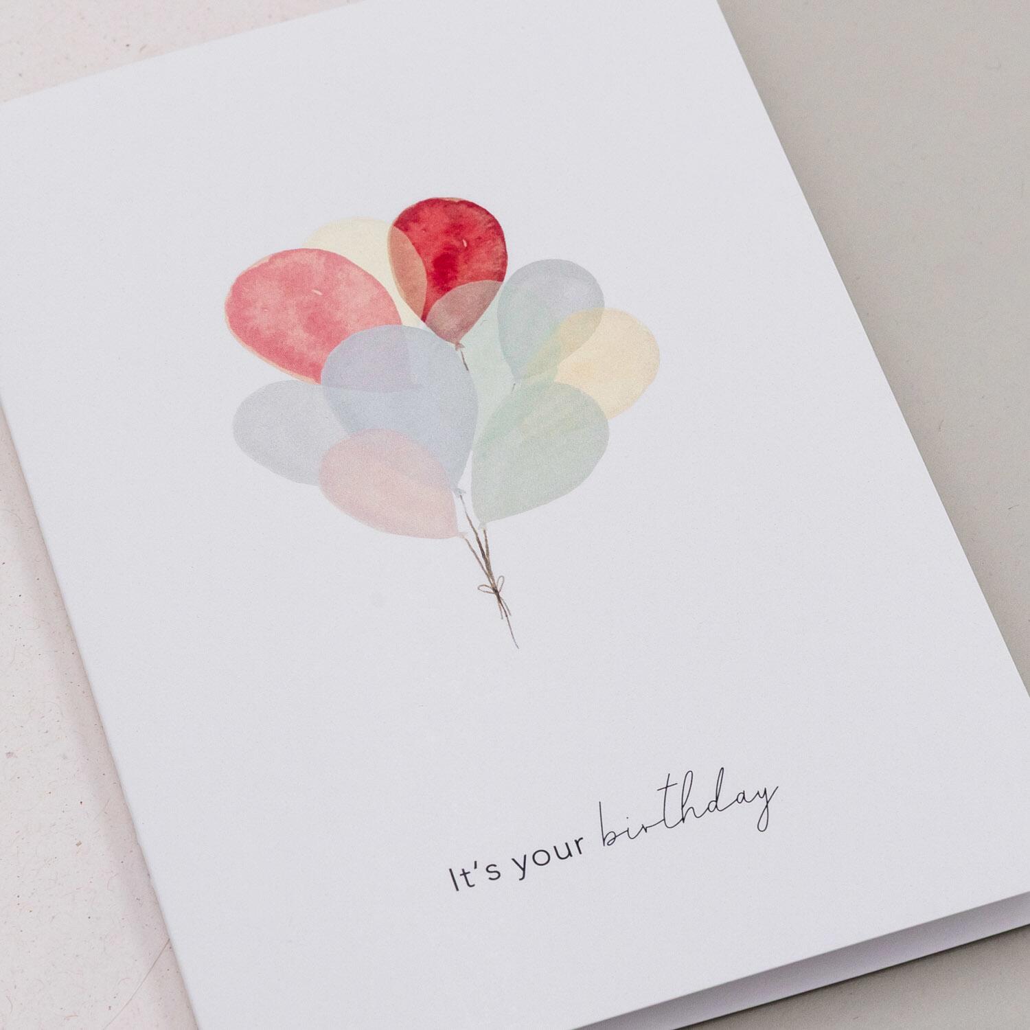 Klappkarte "Luftballons" - 10,5x14,8 cm (Weiß/Bunt)