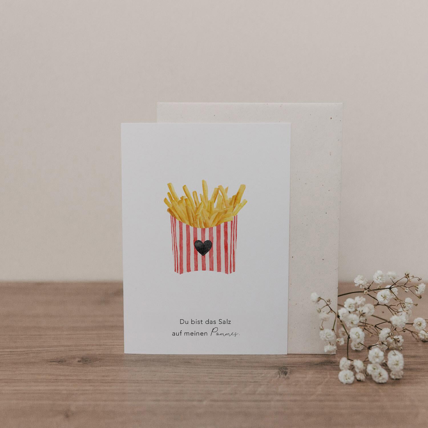 Klappkarte "Pommes" - 10,5x14,8 cm (Weiß) Eulenschnitt