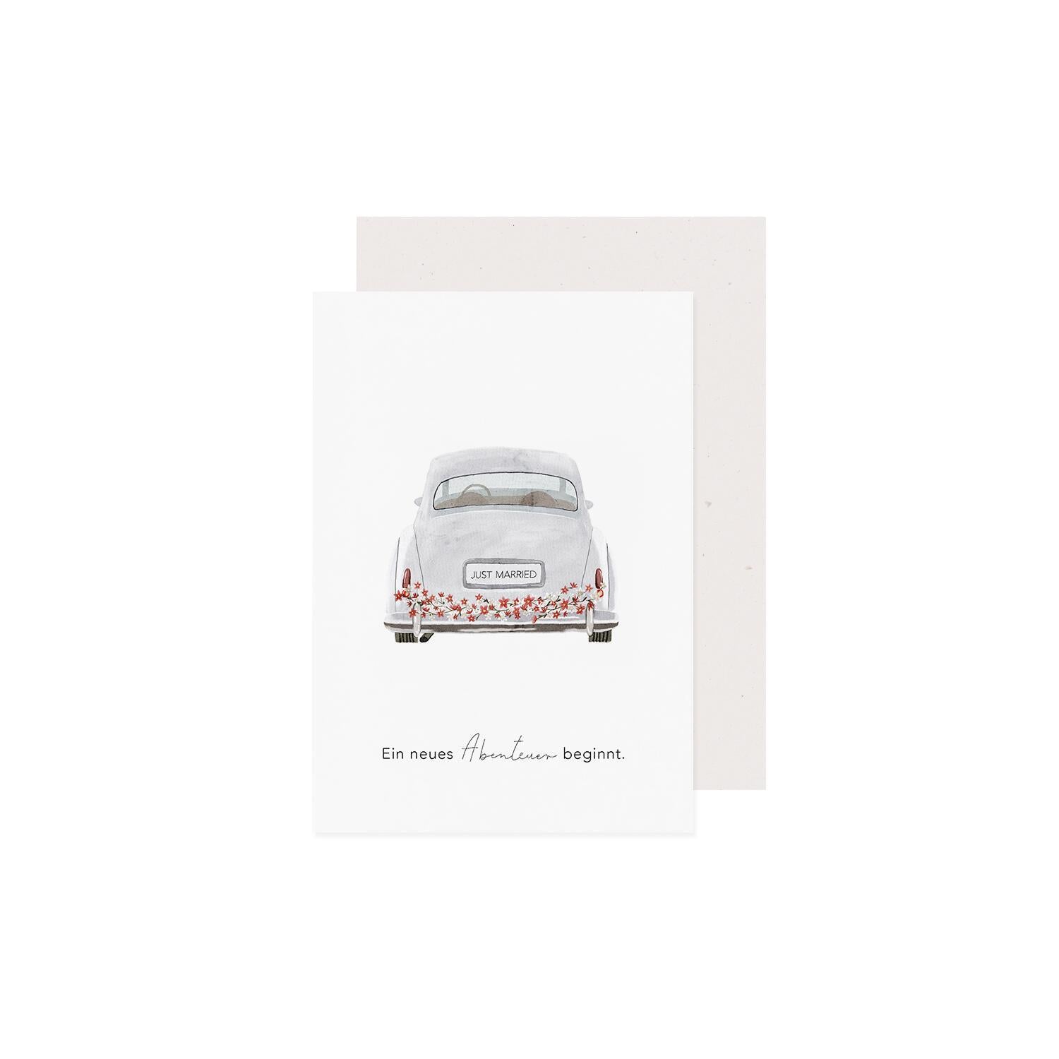Klappkarte "Hochzeitsauto" - 10,5x14,8 cm (Weiß)