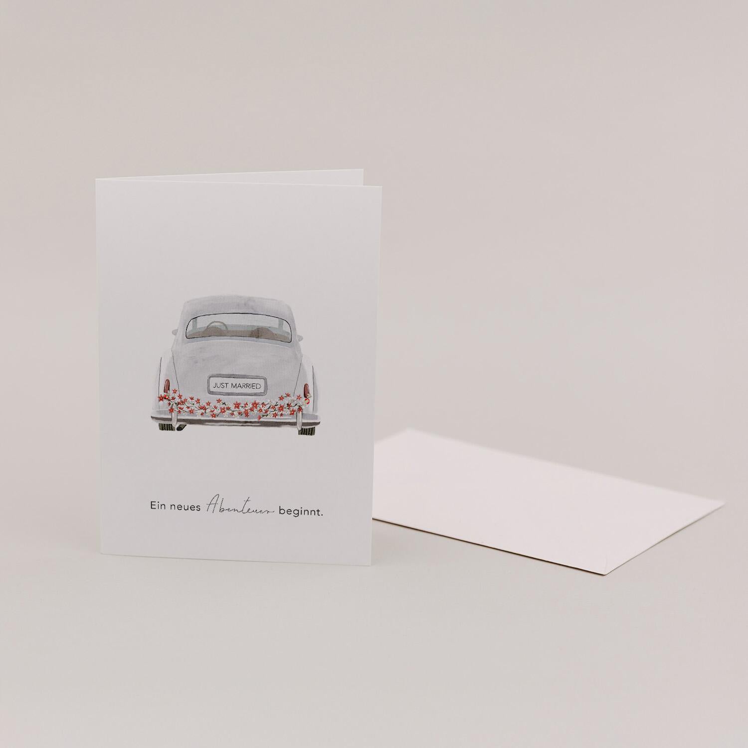Klappkarte "Hochzeitsauto" - 10,5x14,8 cm (Weiß)
