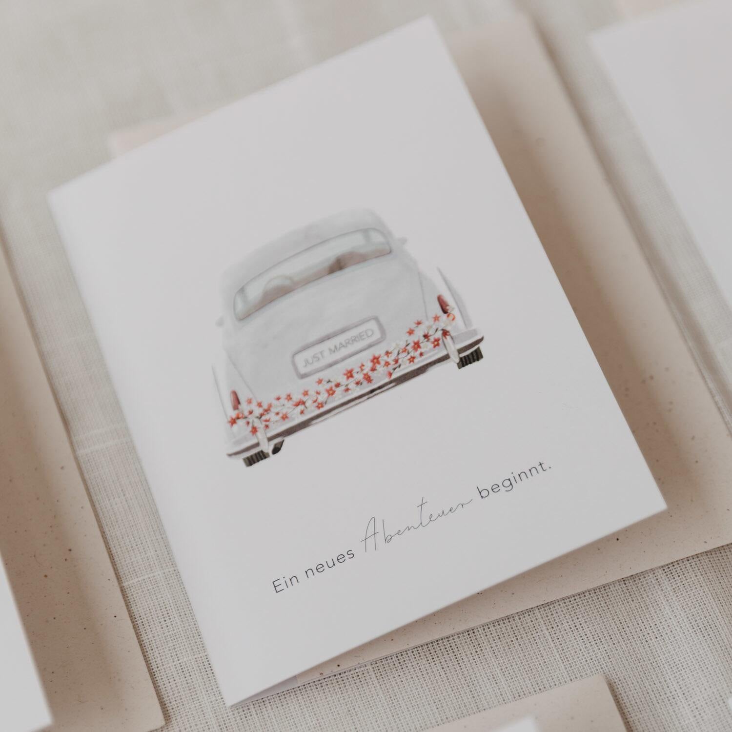 Klappkarte "Hochzeitsauto" - 10,5x14,8 cm (Weiß)
