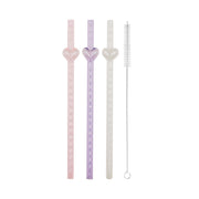 Glasstrohhalm-Set mit Herzspitze, 3 Stück: transparent, rosa und flieder
