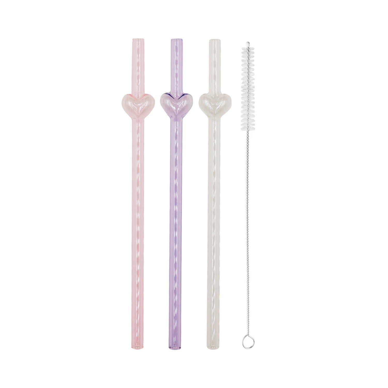 Glasstrohhalm-Set mit Herzspitze, 3 Stück: transparent, rosa und flieder