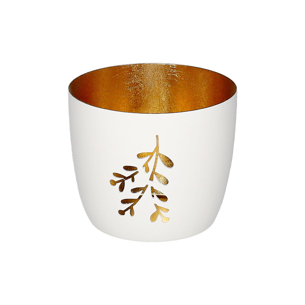 Windlicht "Madras, Windlicht - Mistel" - M (Weiß/Gold)