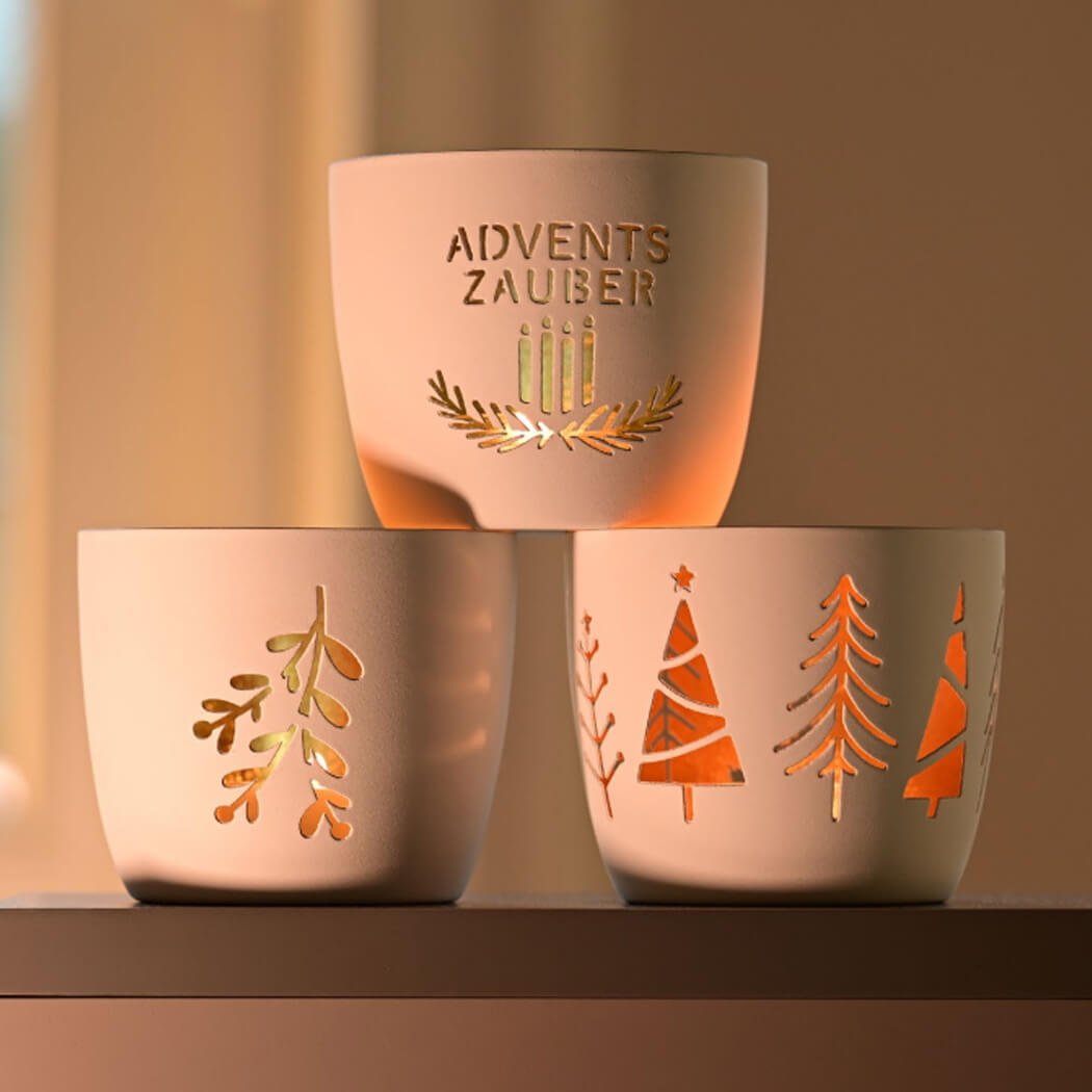 Windlicht "Madras - Adventszauber" - M (Weiß/Gold)