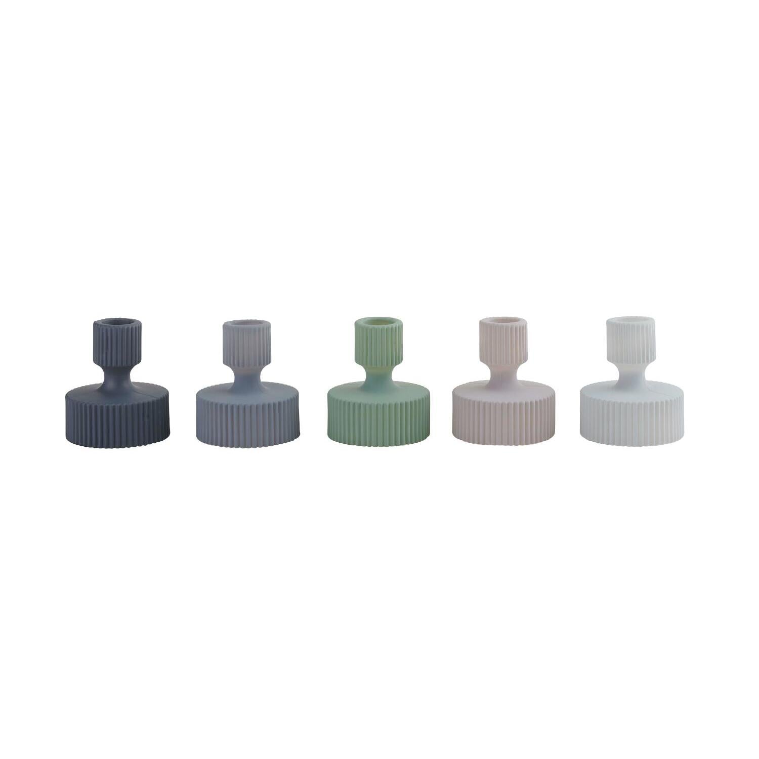 Kerzenhalter-Set Jacquard, gerippt; 5 Farben: Schwarz, Grau, Grün, Rosa, Weiß