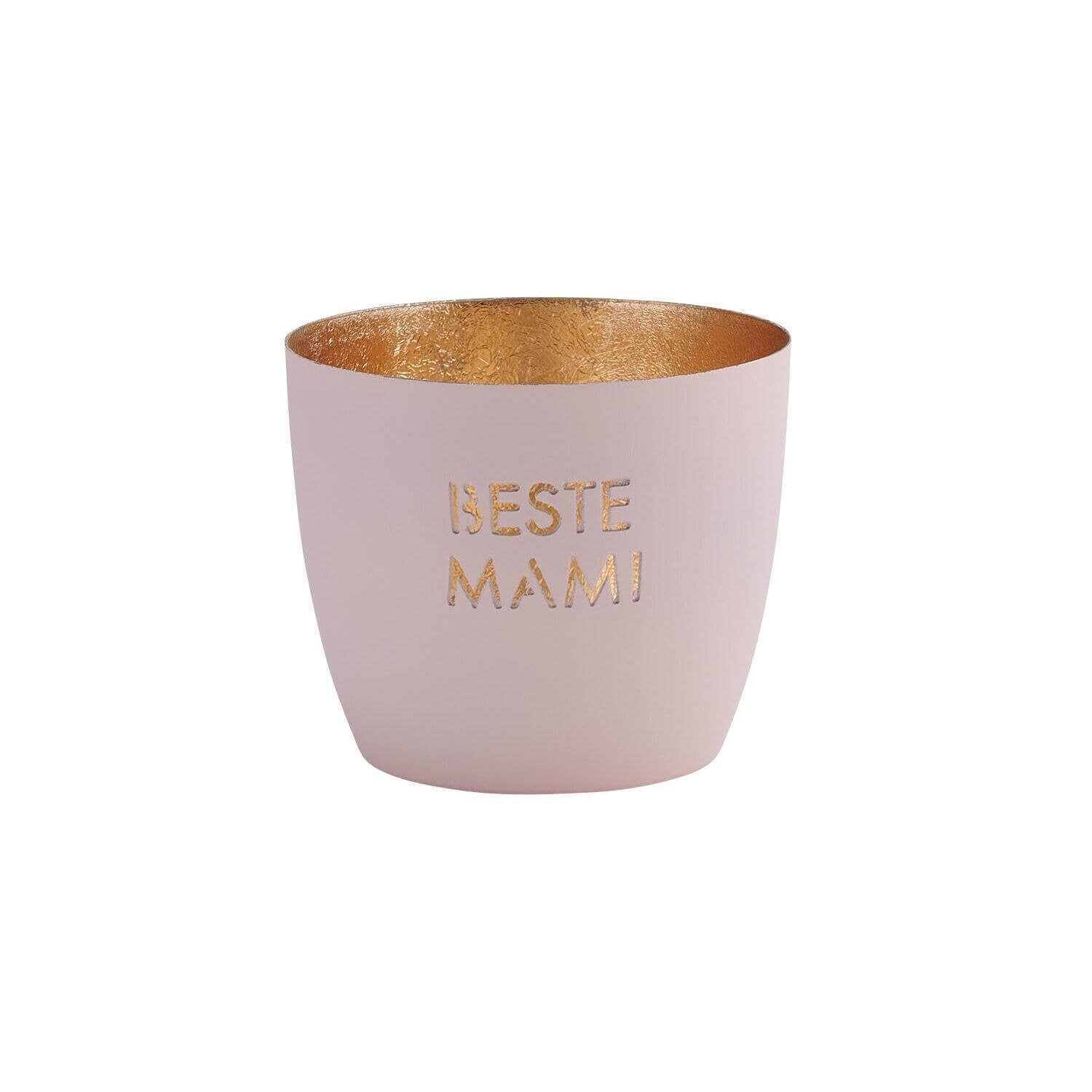Windlicht "Beste Mami" - M (Pastellrosa/Gold)