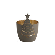 Windlicht "Madras - Tannenbaum" - M (Grau/Gold)