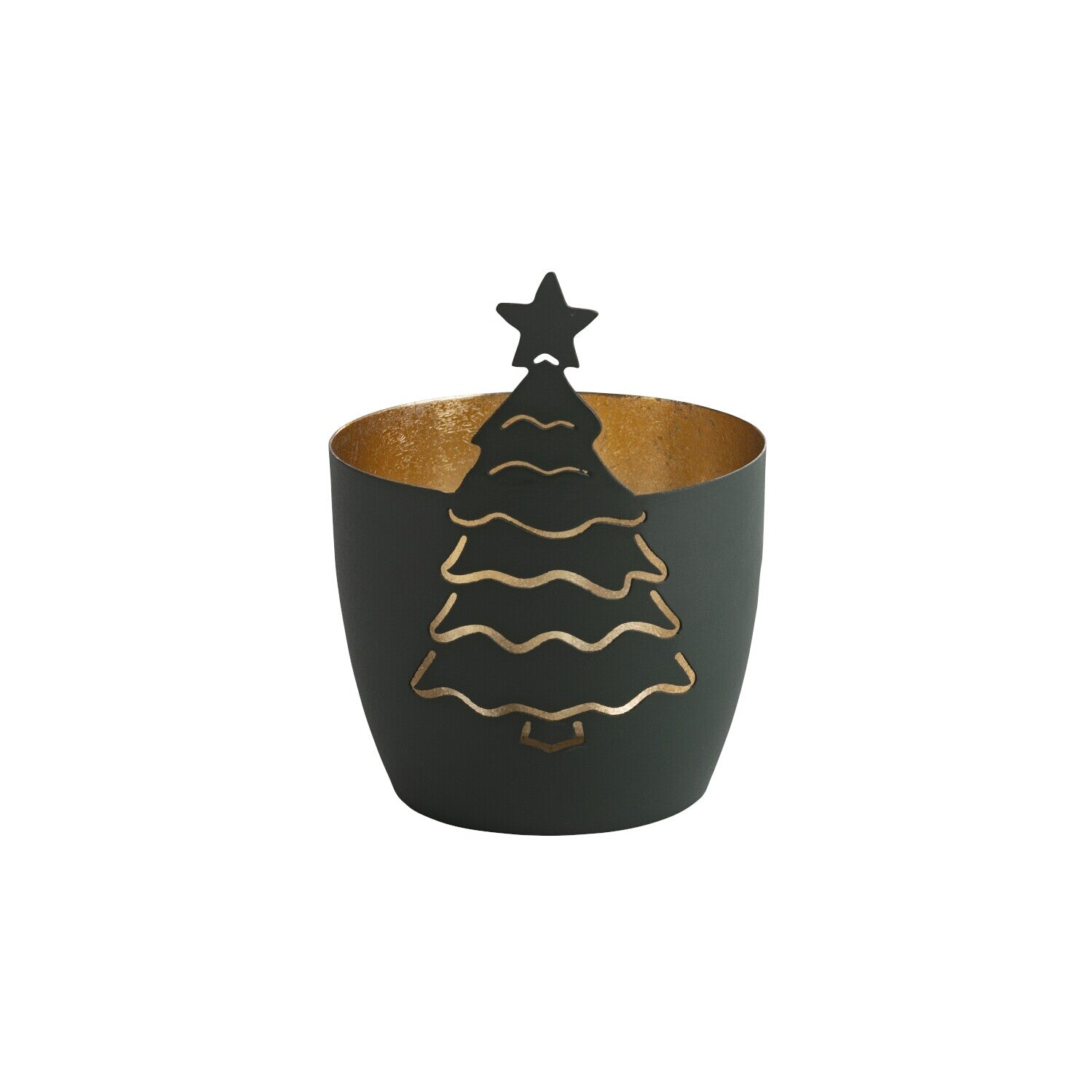 Windlicht "Madras - Tannenbaum" - M (Olivgrün/Gold)