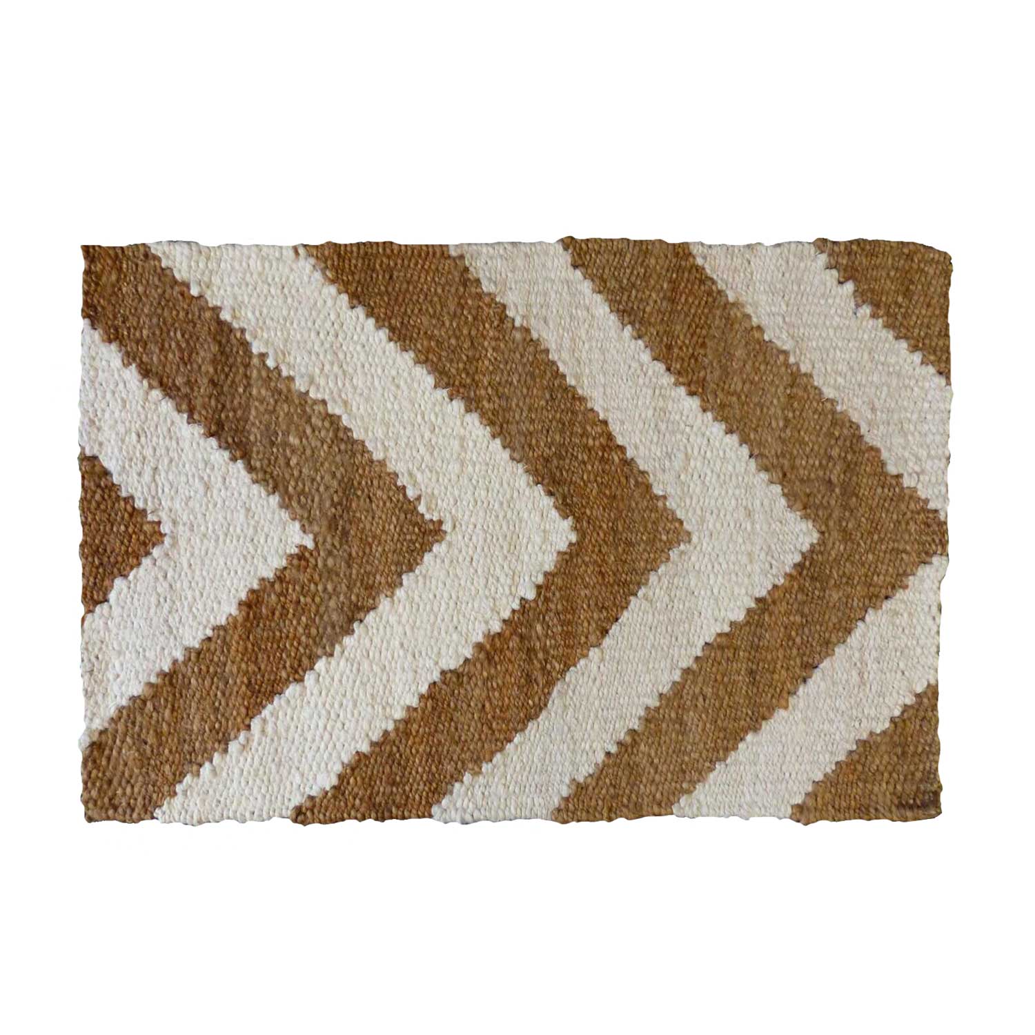 Rechteckiger Jute-Teppich mit Zickzack-Muster in Braun und Weiß