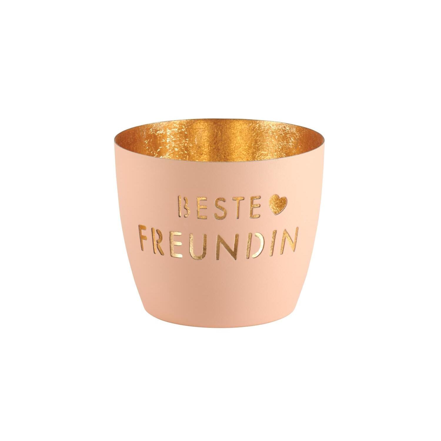Windlicht "Madras - Beste Freundin" - M (Pastellorange/Gold)