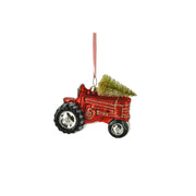Anhäger "Traktor mit Weihnachtsbaum" - 4,5x7,5x9 cm (Rot)