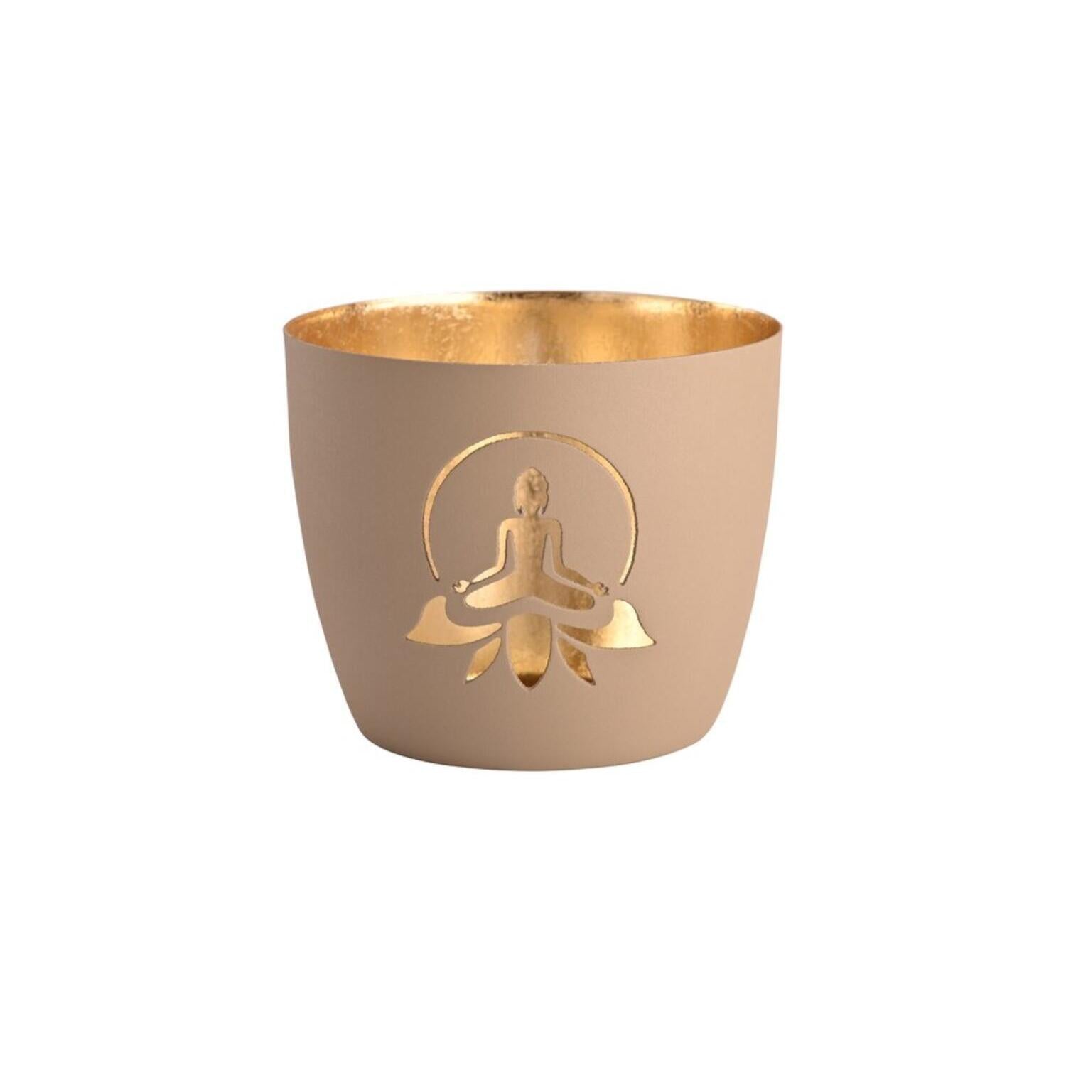 Windlicht "Madras - Lotus Yoga Silhouette" - M (Sandstein/Gold)