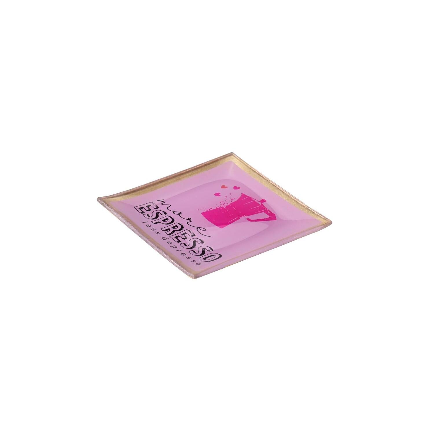 Glasteller "Love Plates - More Espresso, less Depresso" - S (Rosa)
