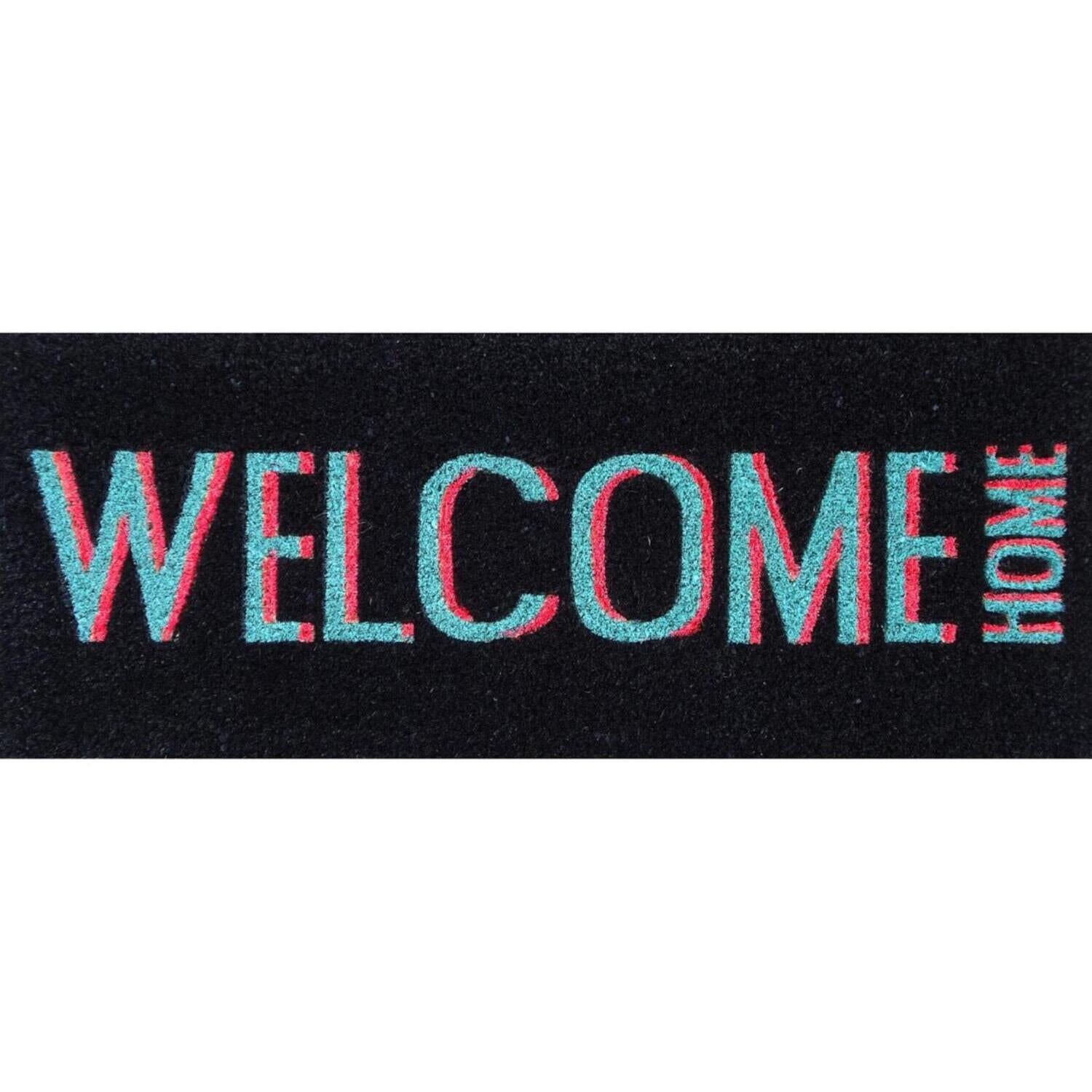 Fußmatte "Welcome home" - 30x75 cm (Schwarz/Türkis/Pink)