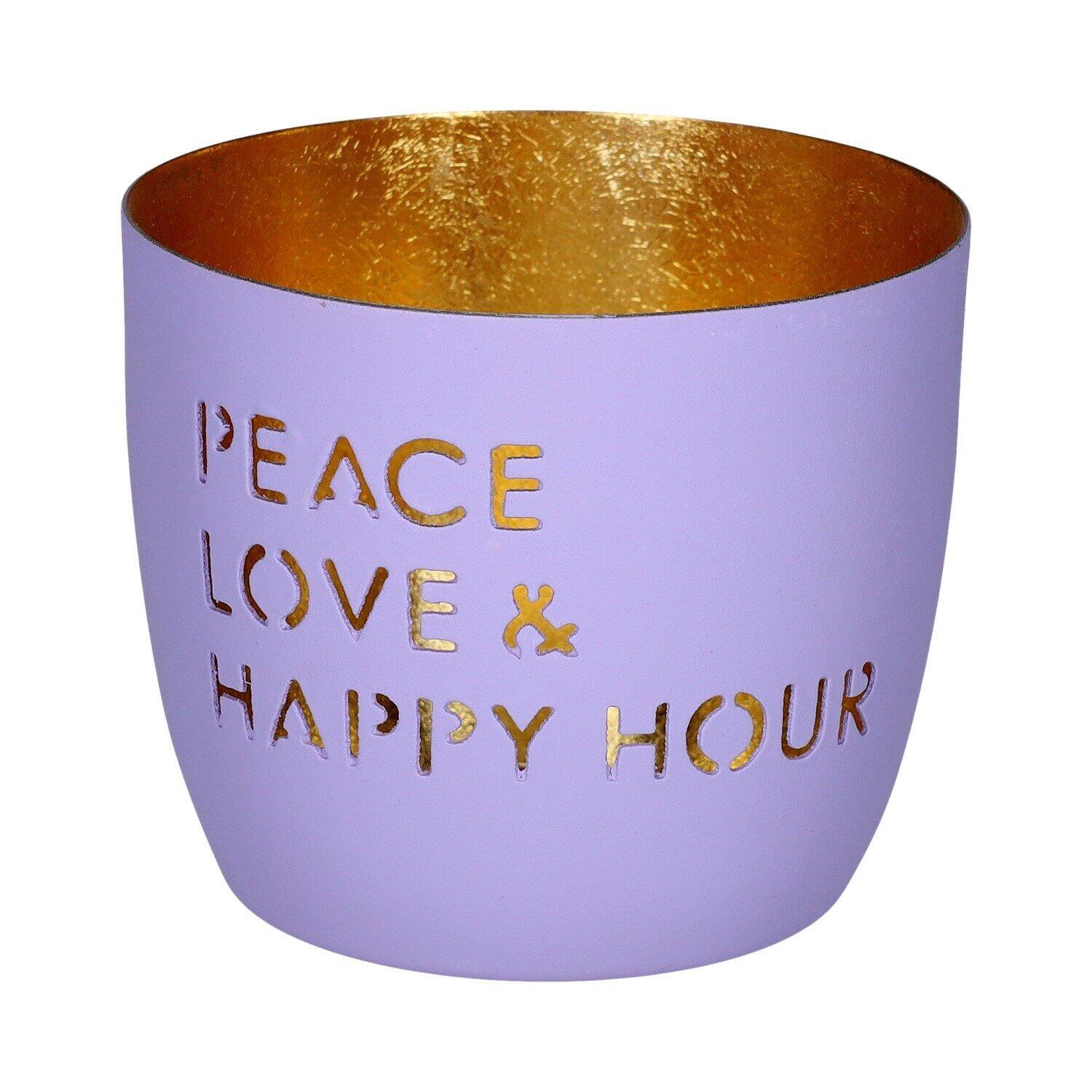 Windlicht "Madras - Peace, Love & Happy hour" - M (Lila/Gold)