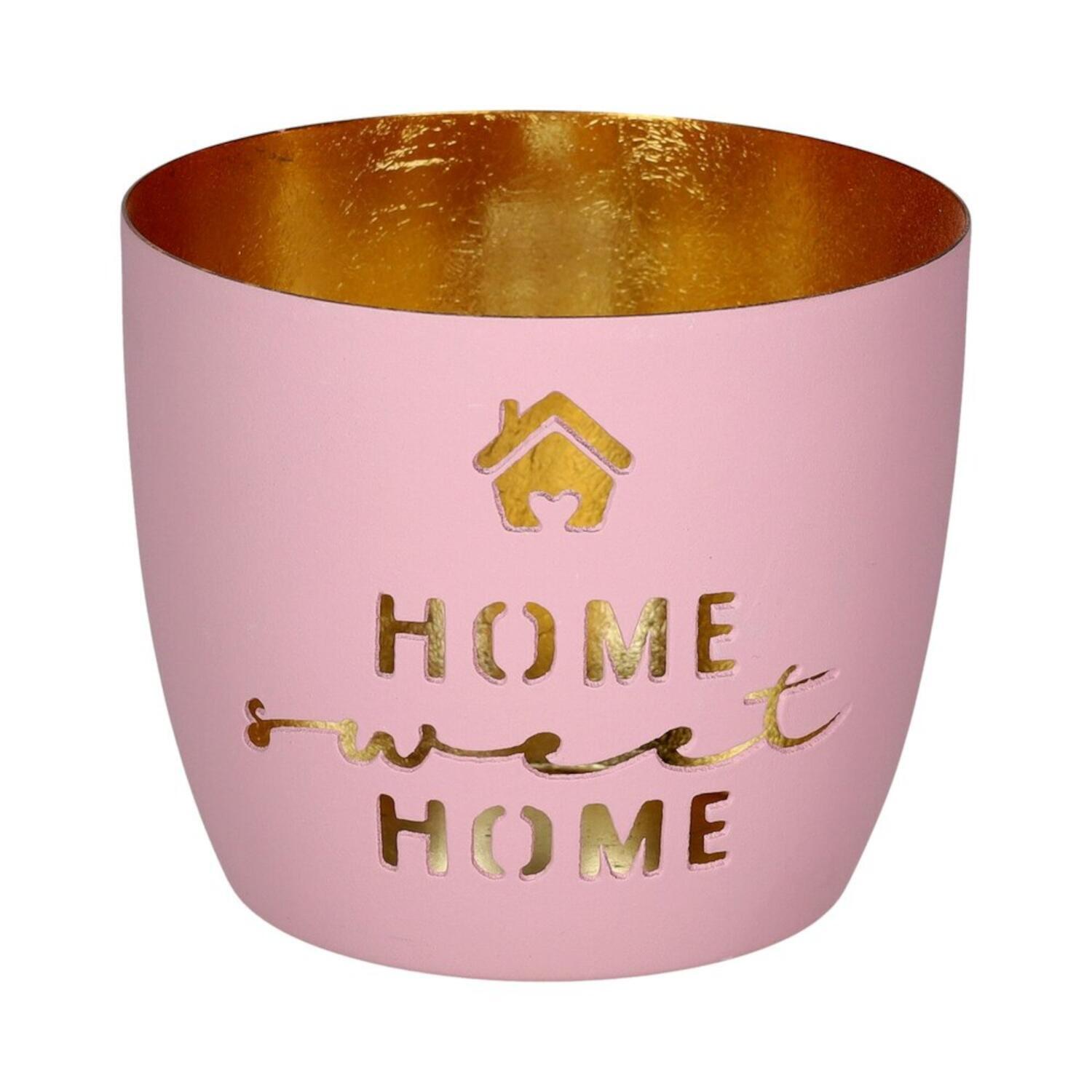 Windlicht "Madras - Home sweet home" - M (Rosa/Gold)