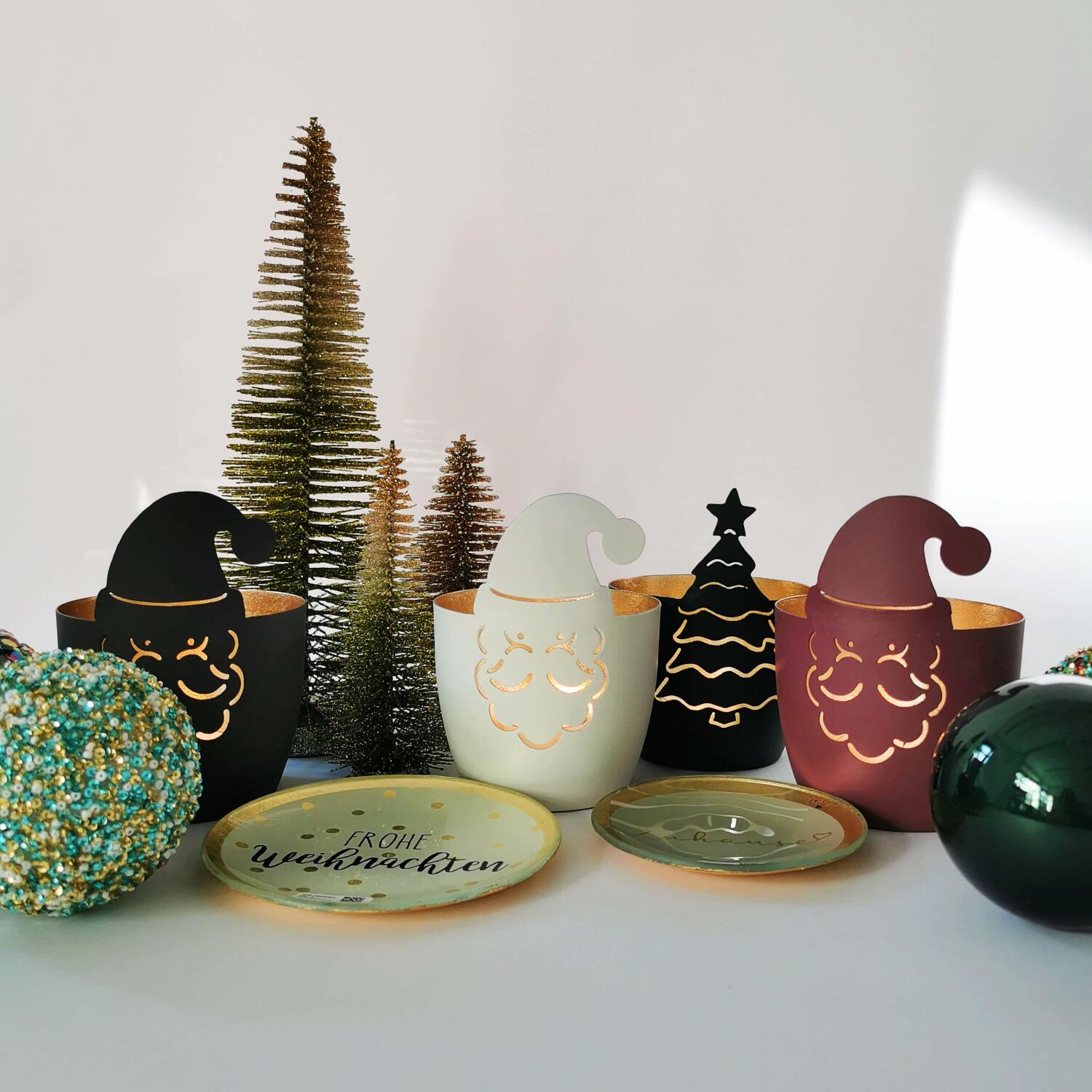Windlicht "Madras - Tannenbaum" - M (Olivgrün/Gold)