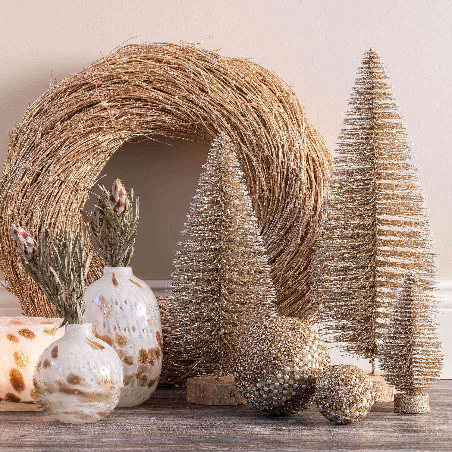 Dekobaum mit Glitzer "Seoul" (Gold) - 15x40x15 cm