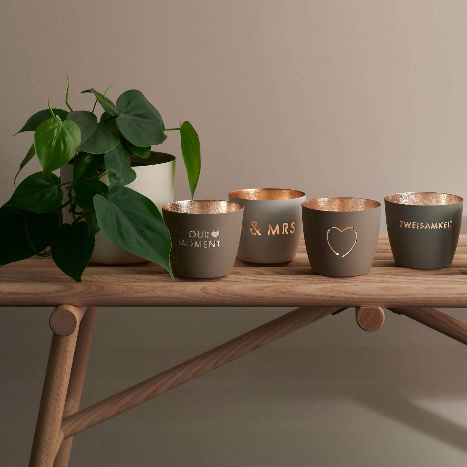 Windlicht "Madras Herz" M (Sand/Gold)
