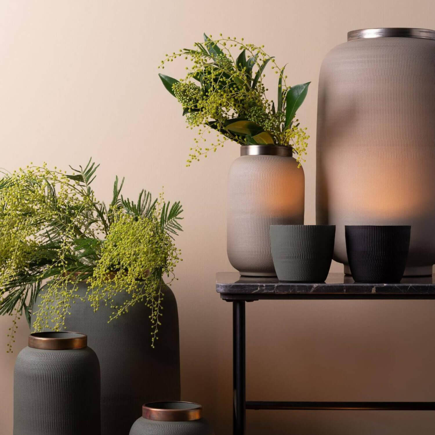 Windlicht "Madras matt" - M (Schwarz/Gold)