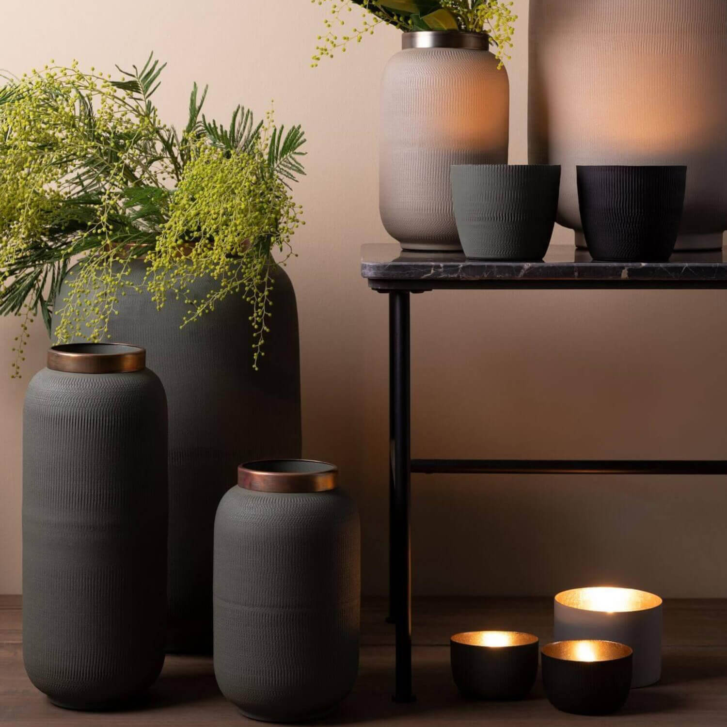 Windlicht "Madras matt" - S (Schwarz/Gold)