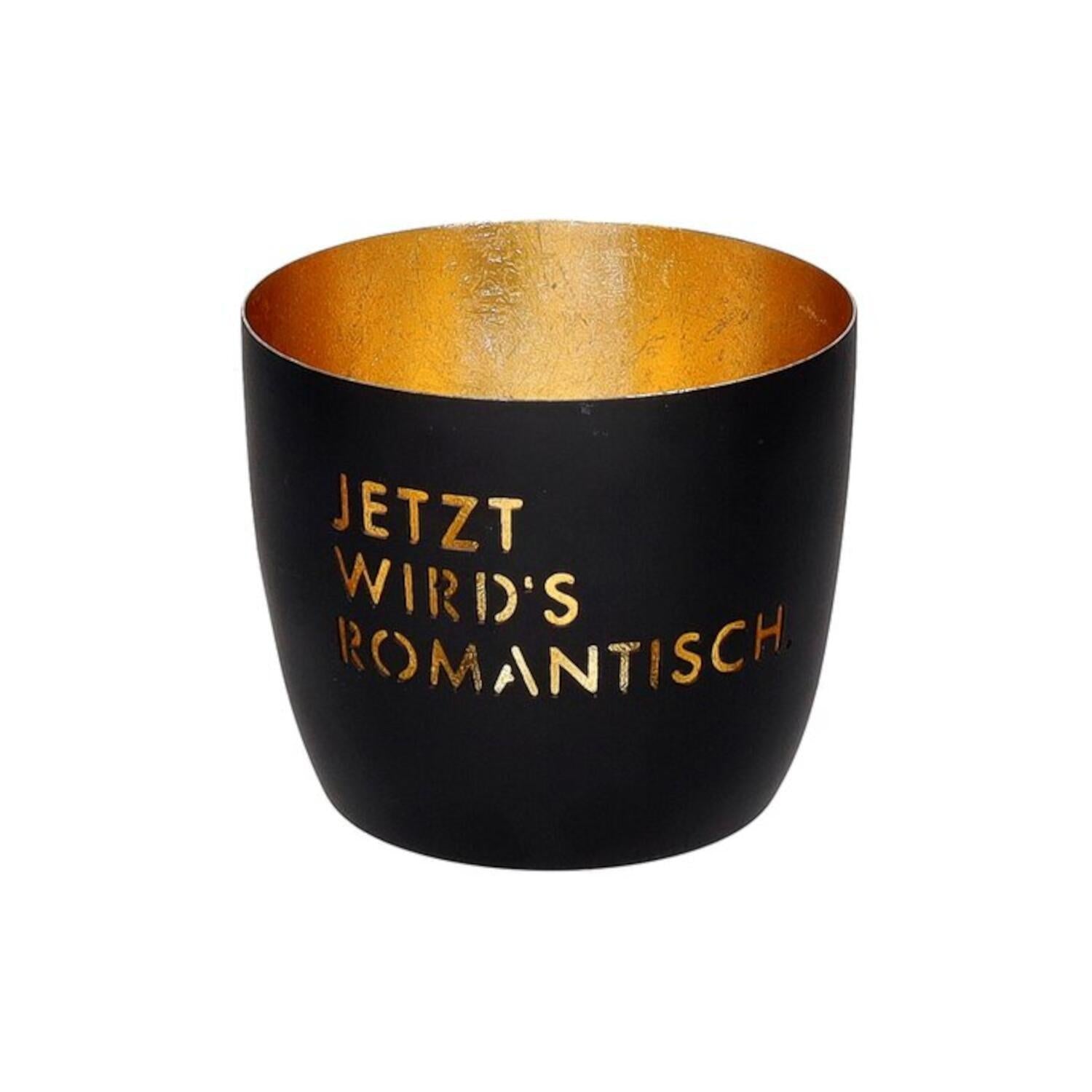 Windlicht "Madras - Jetzt wird's romantisch" - 8,5x10 cm (Schwarz/Gold)