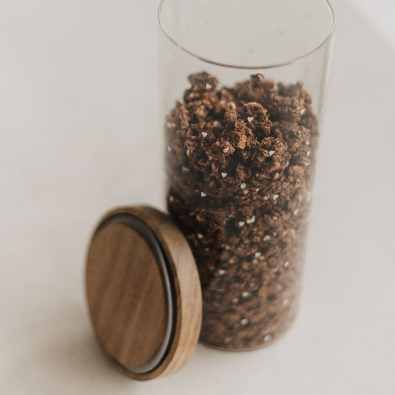 Vorratsglas mit Holzdeckel, klarer Glasbehälter für braune Vorräte