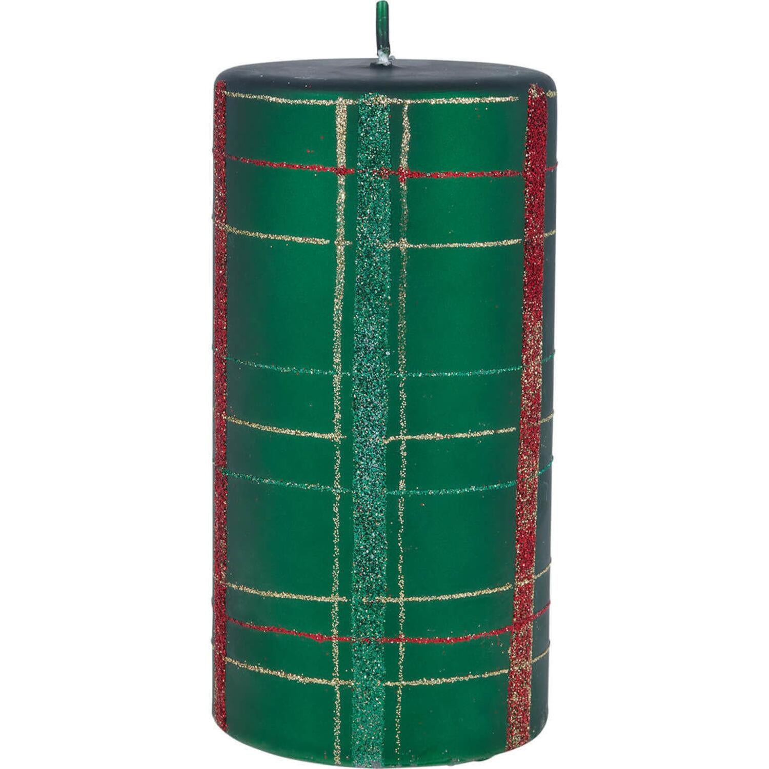Stumpenkerze - 9 cm (Grün-kariert)