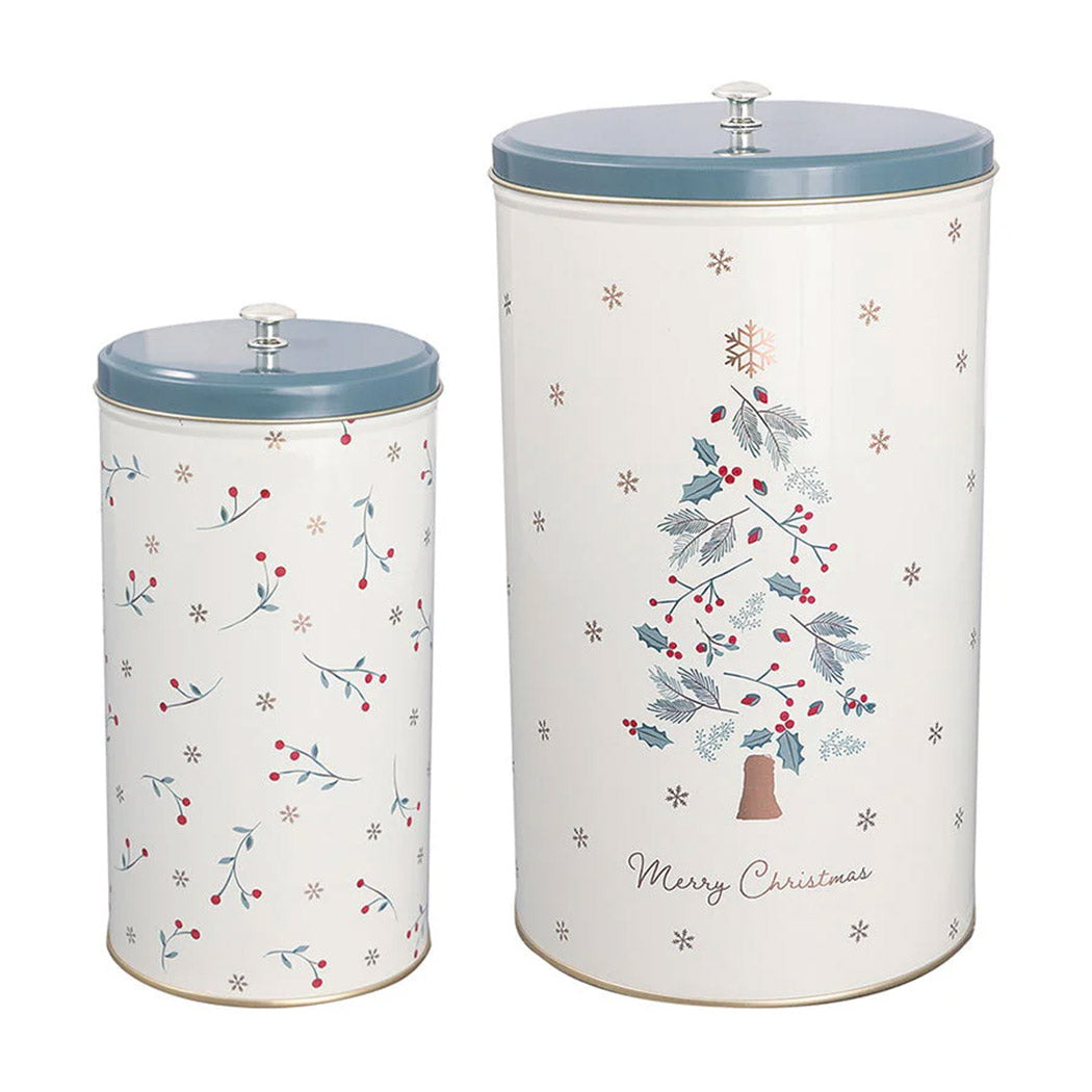 Runde Dose "Lucie Xmas" im 2er-Set - Groß (Weiß)