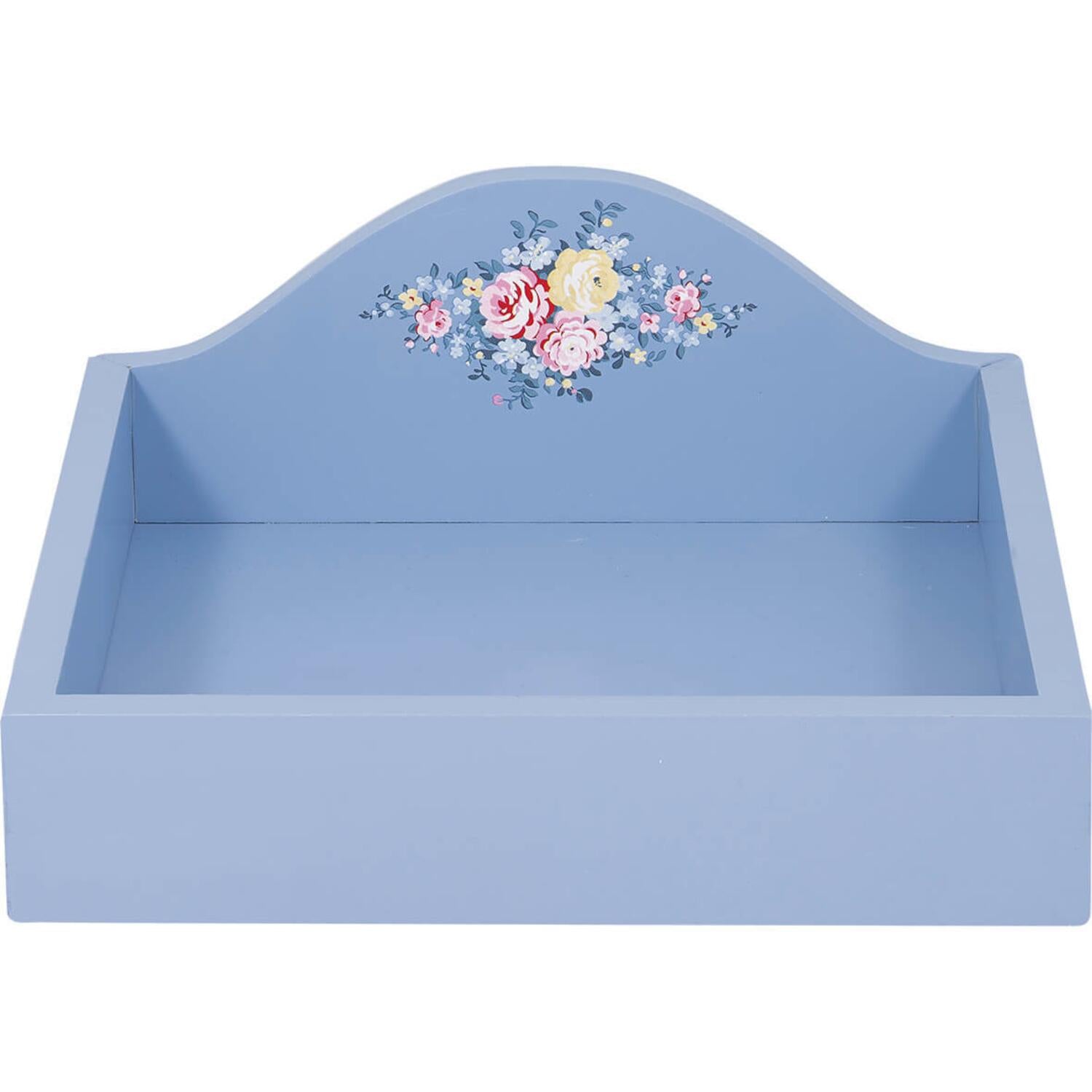 Serviettenhalter Laura in Dusty Blue mit Blumenmotiv und offenem Fach