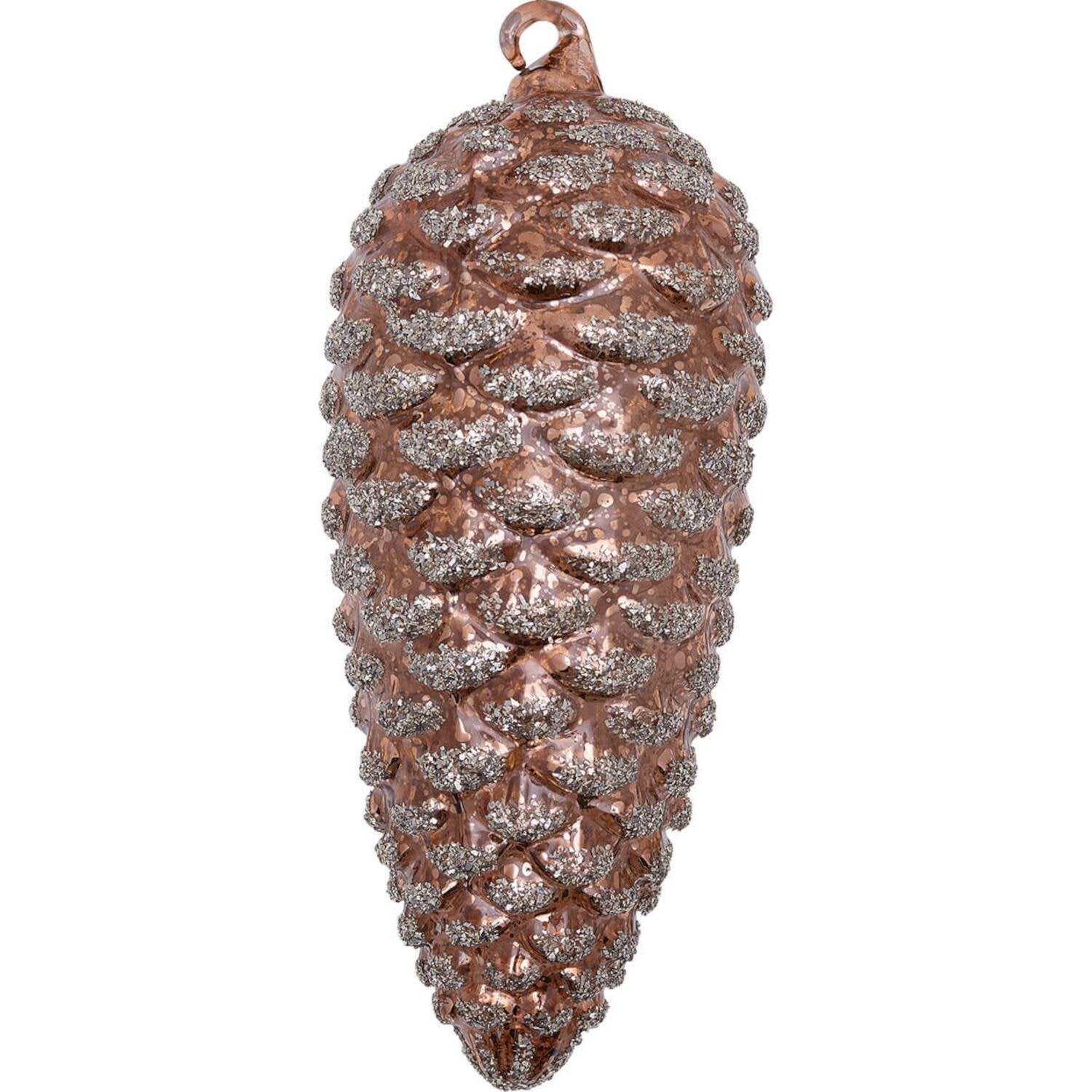 Deko-Tannenzapfen mit Glitzer "Xmas" - 20 cm (Braun)
