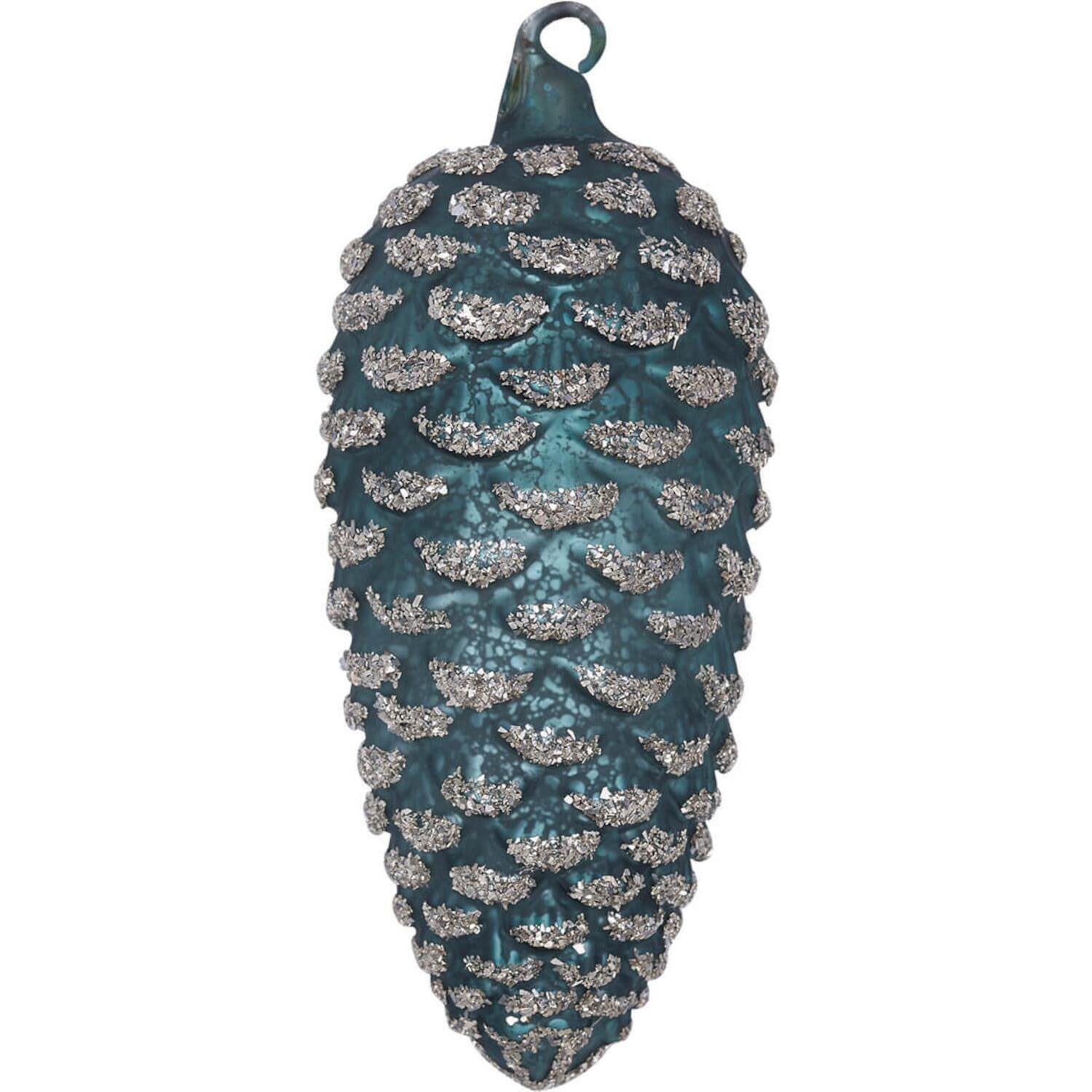 Deko-Tannenzapfen mit Glitzer "Xmas" - 15,5 cm (Grün)