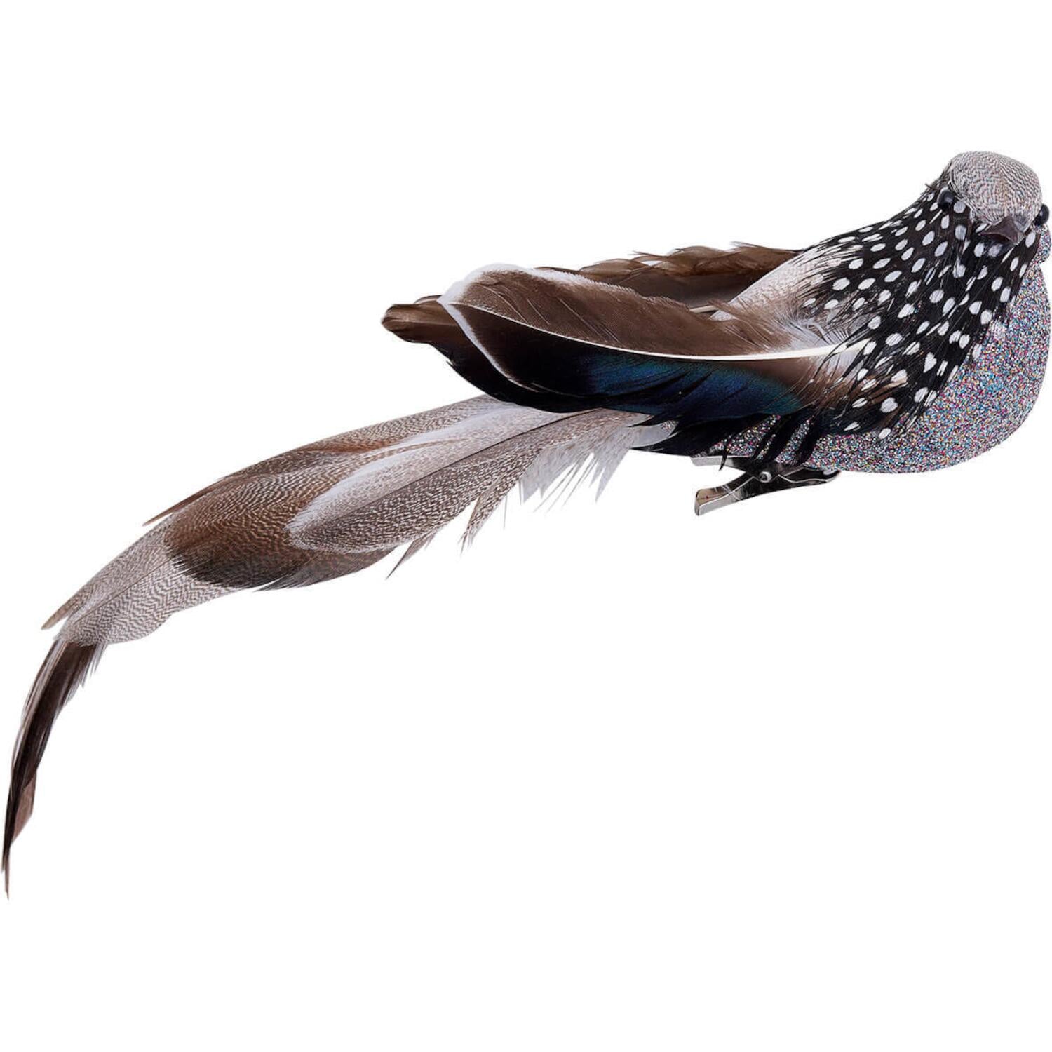 Baumschmuck/Vogel mit Federn und Clip - Klein (Grau schimmernd)