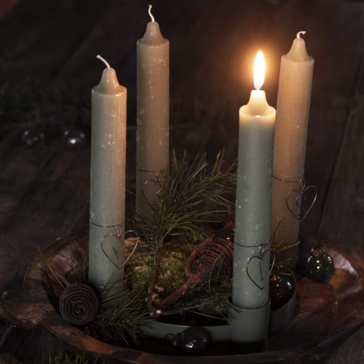 Adventskranz mit verschiebbaren Kerzenhaltern - ø  26 cm (Grün)