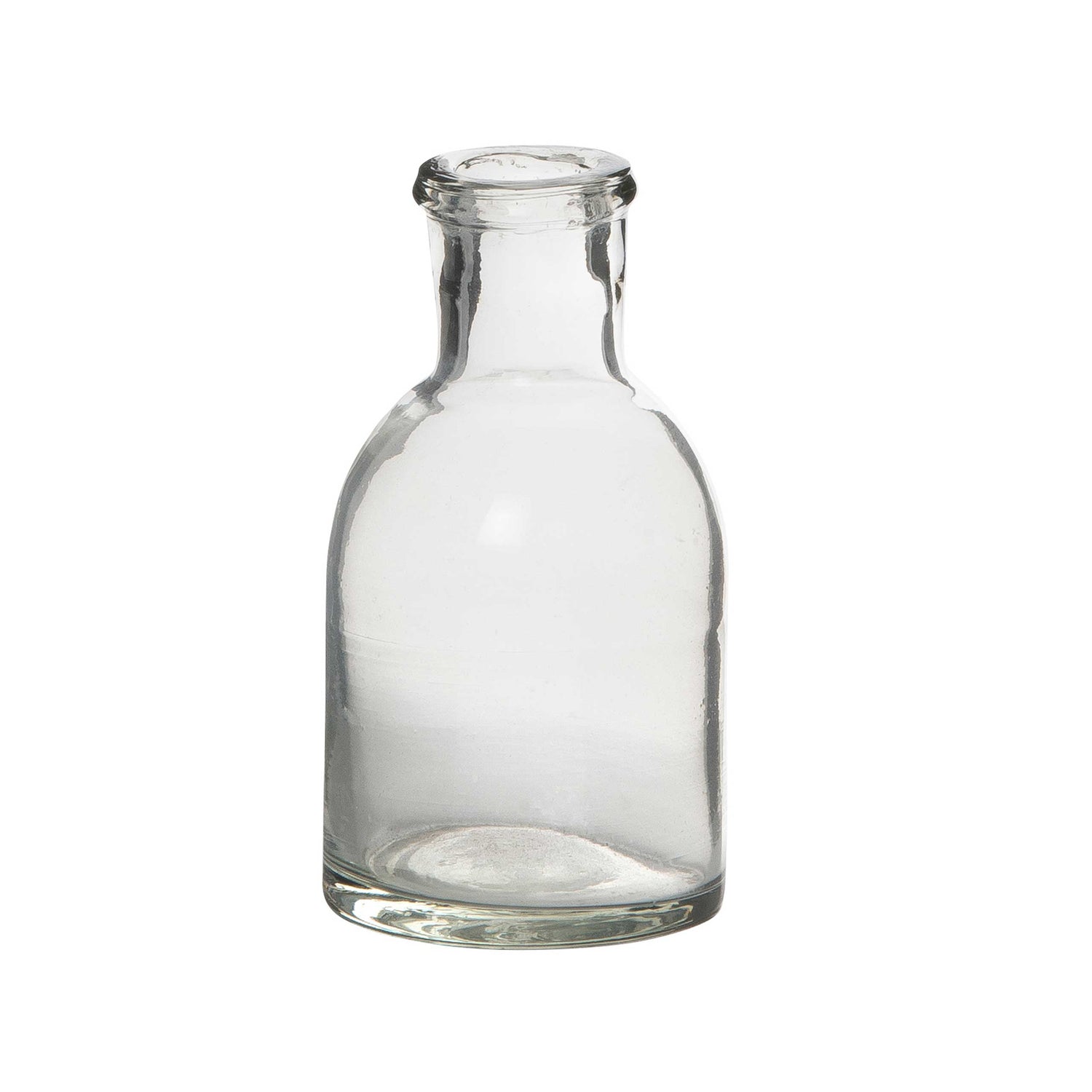 Deko-Glasflasche aus klarem Glas, bauchig mit kurzem Flaschenhals