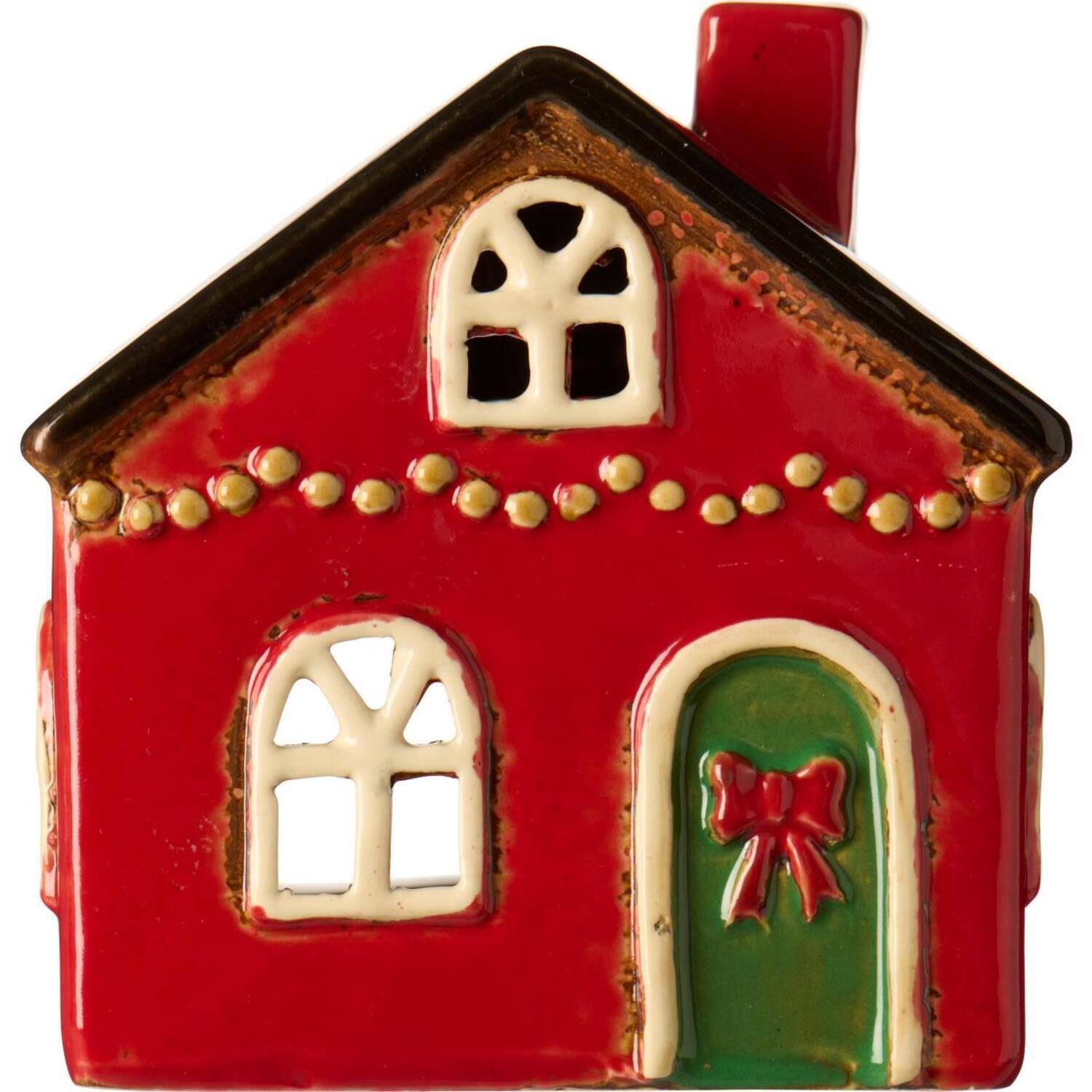 Ib Laursen Haus für Teelicht "Stillenat - rote Schleife" - 10x8x10,5 cm (Rot) Ib Laursen