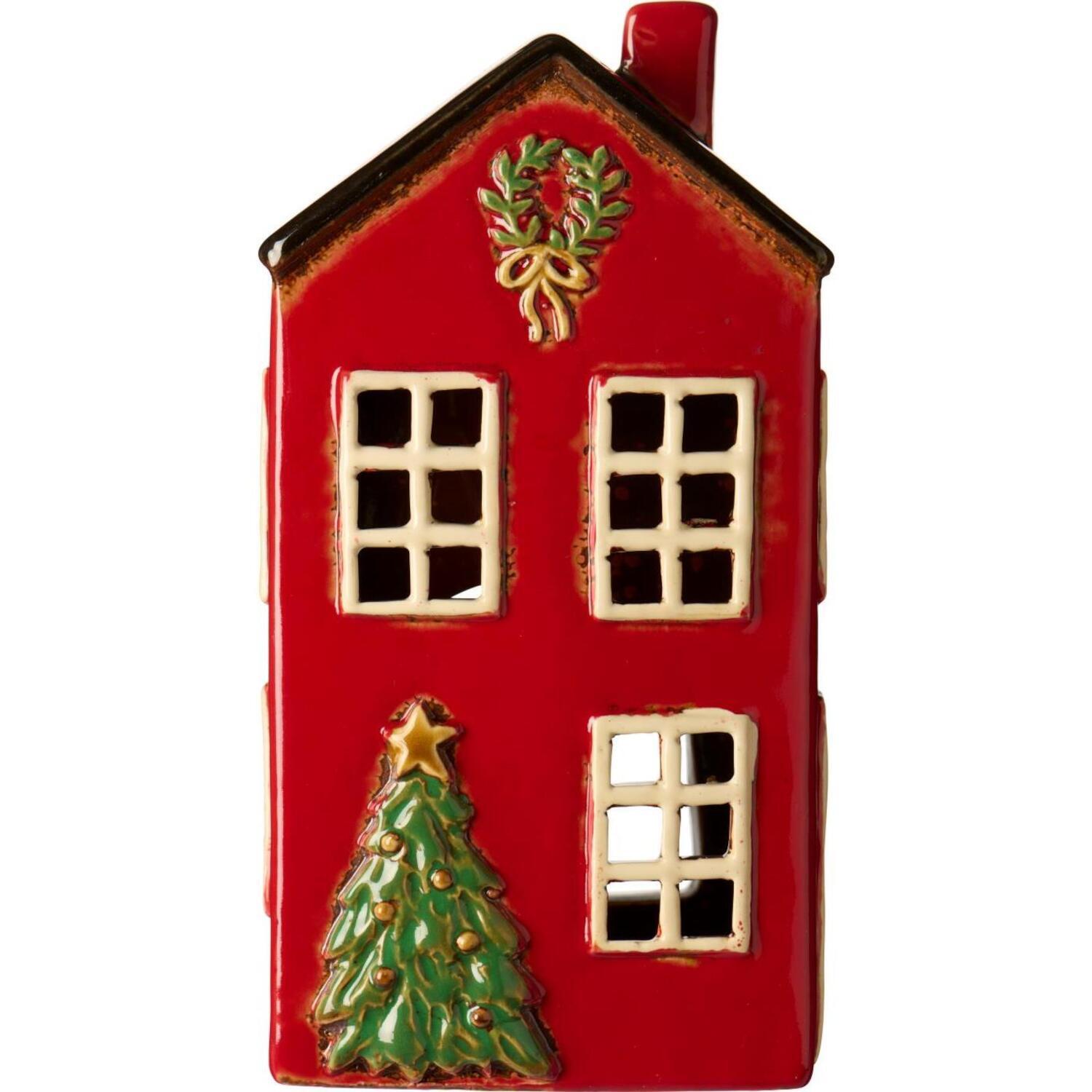 Ib Laursen Haus für Teelicht "Stillenat - Tannenbaum vor dem Haus" - 10,4x7,3x20 cm (Rot) Ib Laursen