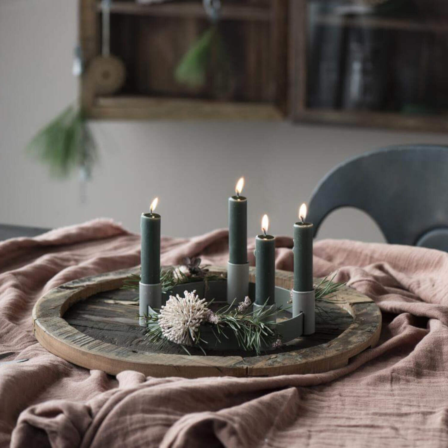 Adventskranz mit verschiebbaren Kerzenhaltern - ø: 19,5cm (Hellgrau)