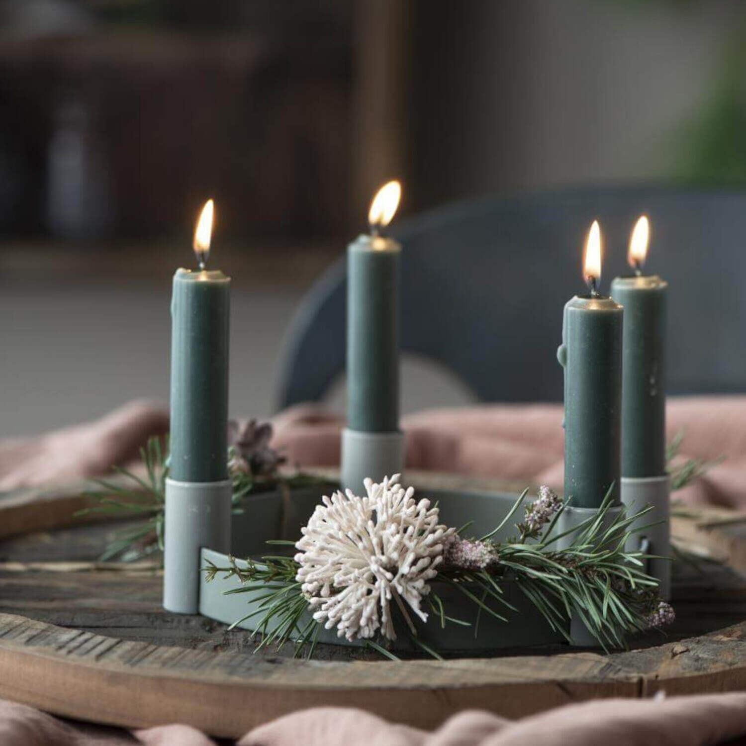 Adventskranz mit verschiebbaren Kerzenhaltern - ø: 19,5cm (Hellgrau)