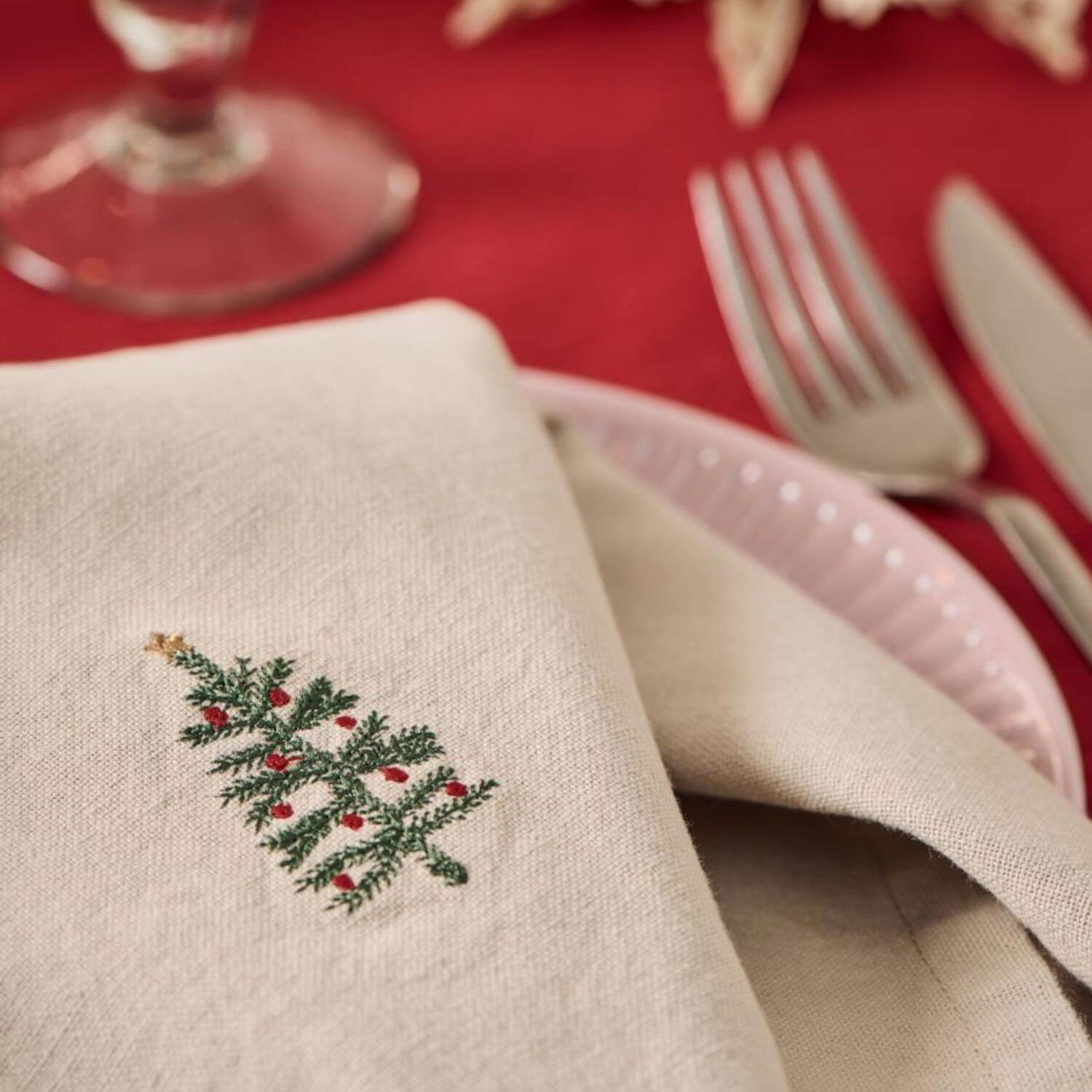 Ib Laursen Stoffserviette "Tradition - Tannenbaum" - 40x40 cm (Leinenfarbig) Ib Laursen