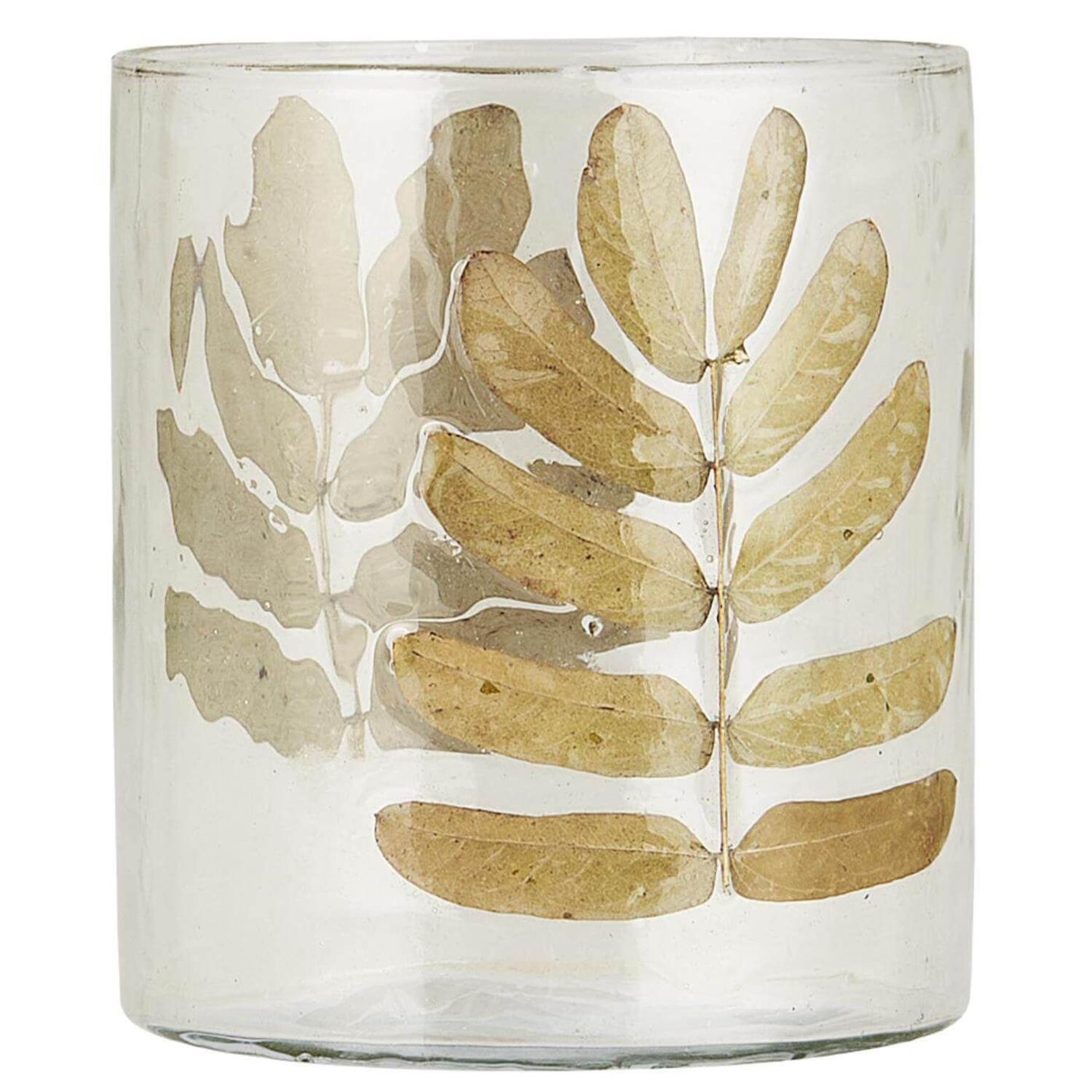 Kerzenhalter für Teelicht "Blätter" - 8x9 cm (Transparent/Gold)