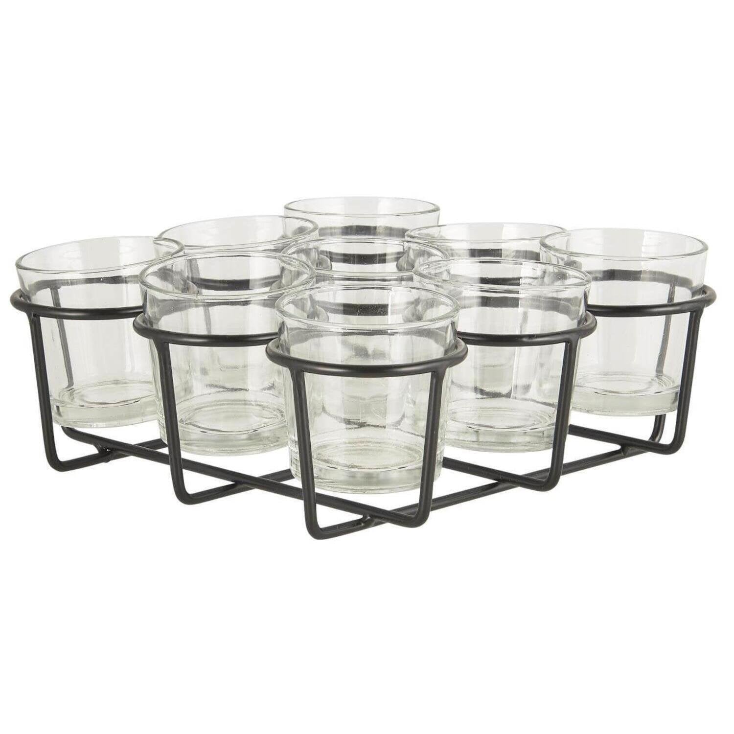 Glas-Teelichthalter mit 9 Gläsern