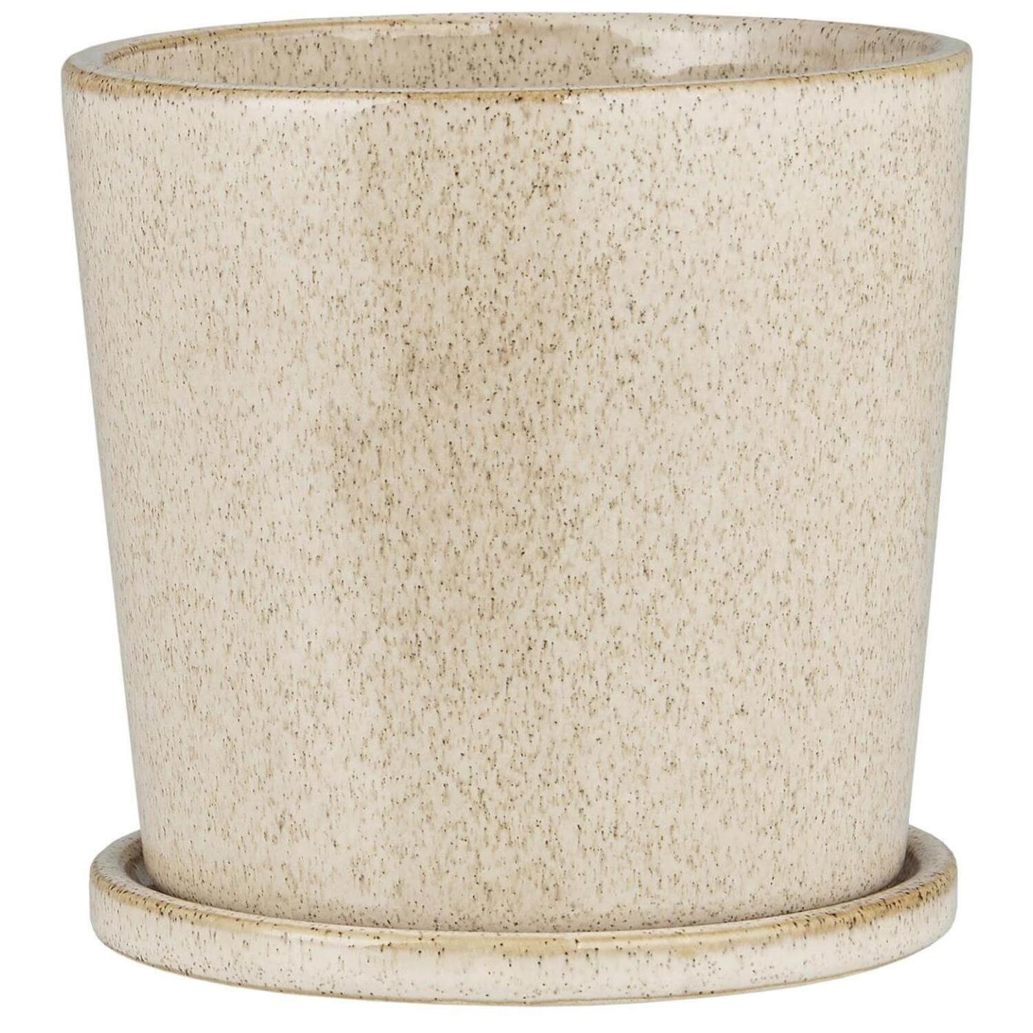 Blumentopf mit Untersetzer "Saga" - 11,5x11 cm (Creme)
