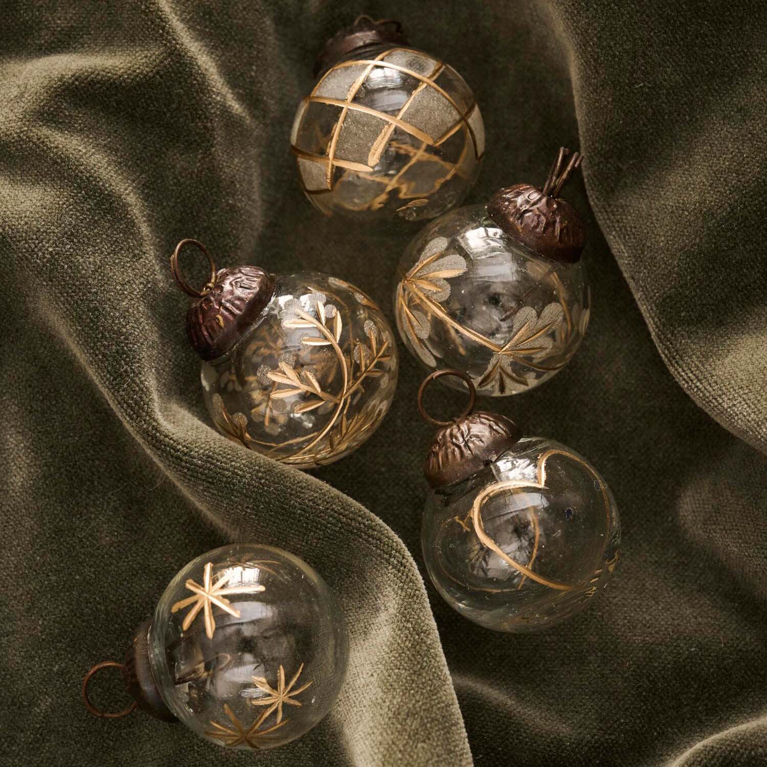 Weihnachtskugeln im Säckchen - Mini (Transparent/Gold)