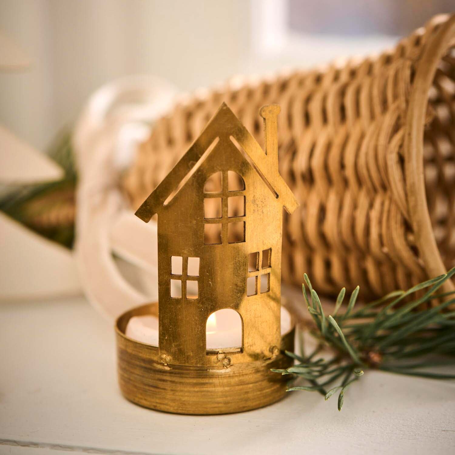 Kerzenhalter für Teelicht "Haus Gloria" (Gold)